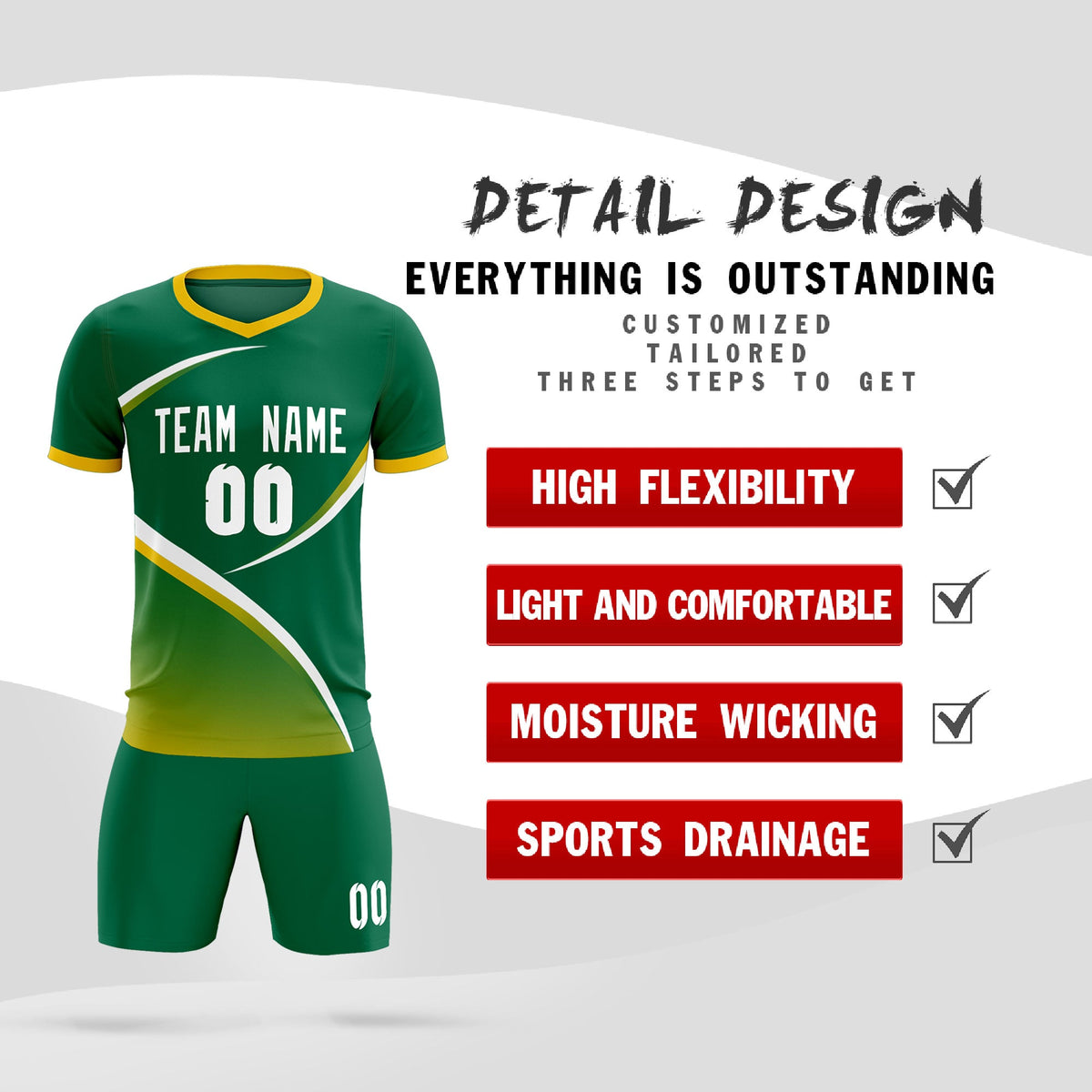 Custom Kelly Green Gold Color Block Training Uniform For Men Soccer Sets Jersey