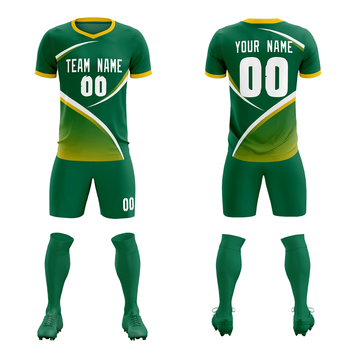 Custom Kelly Green Gold Color Block Training Uniform For Men Soccer Sets Jersey