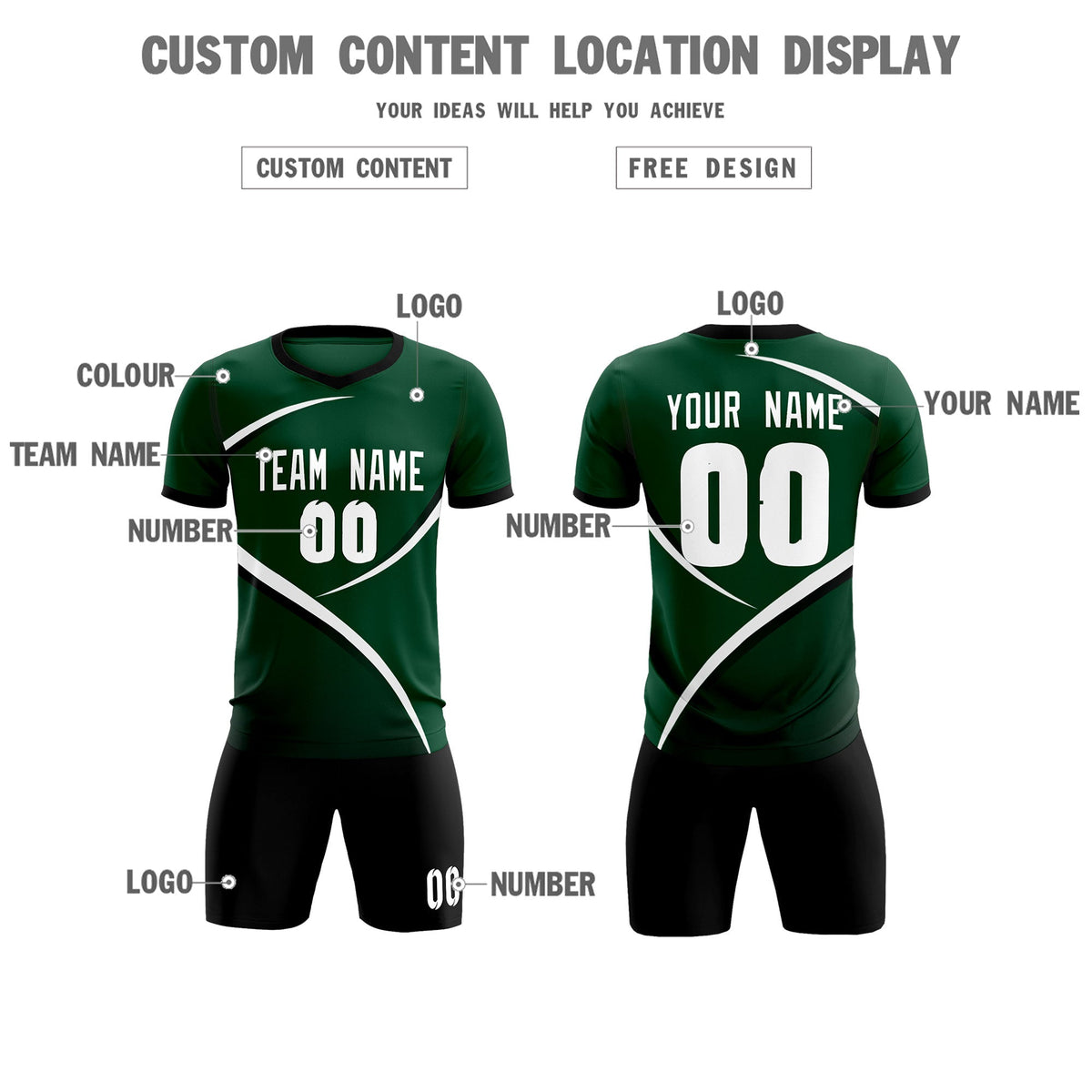 Custom Green Black Color Block Training Uniform For Men Soccer Sets Jersey