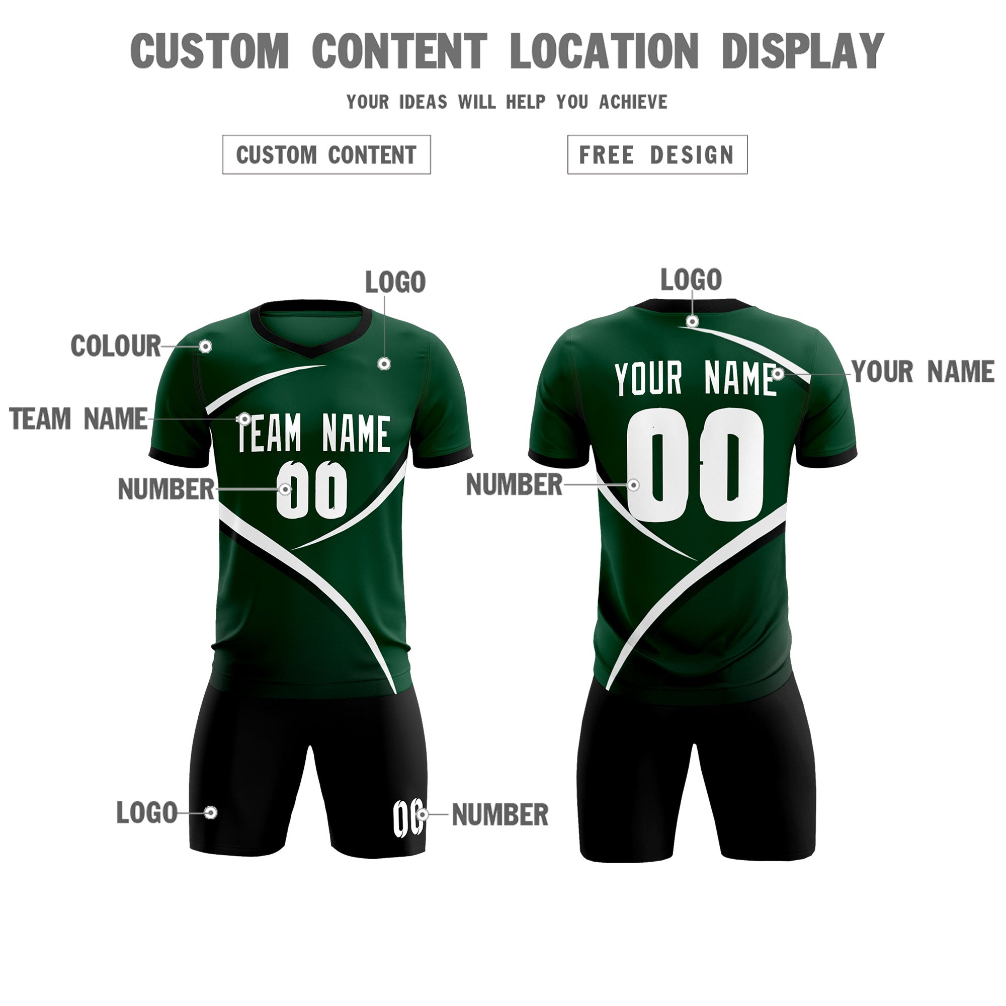 Custom Green Black Color Block Training Uniform For Men Soccer Sets Jersey