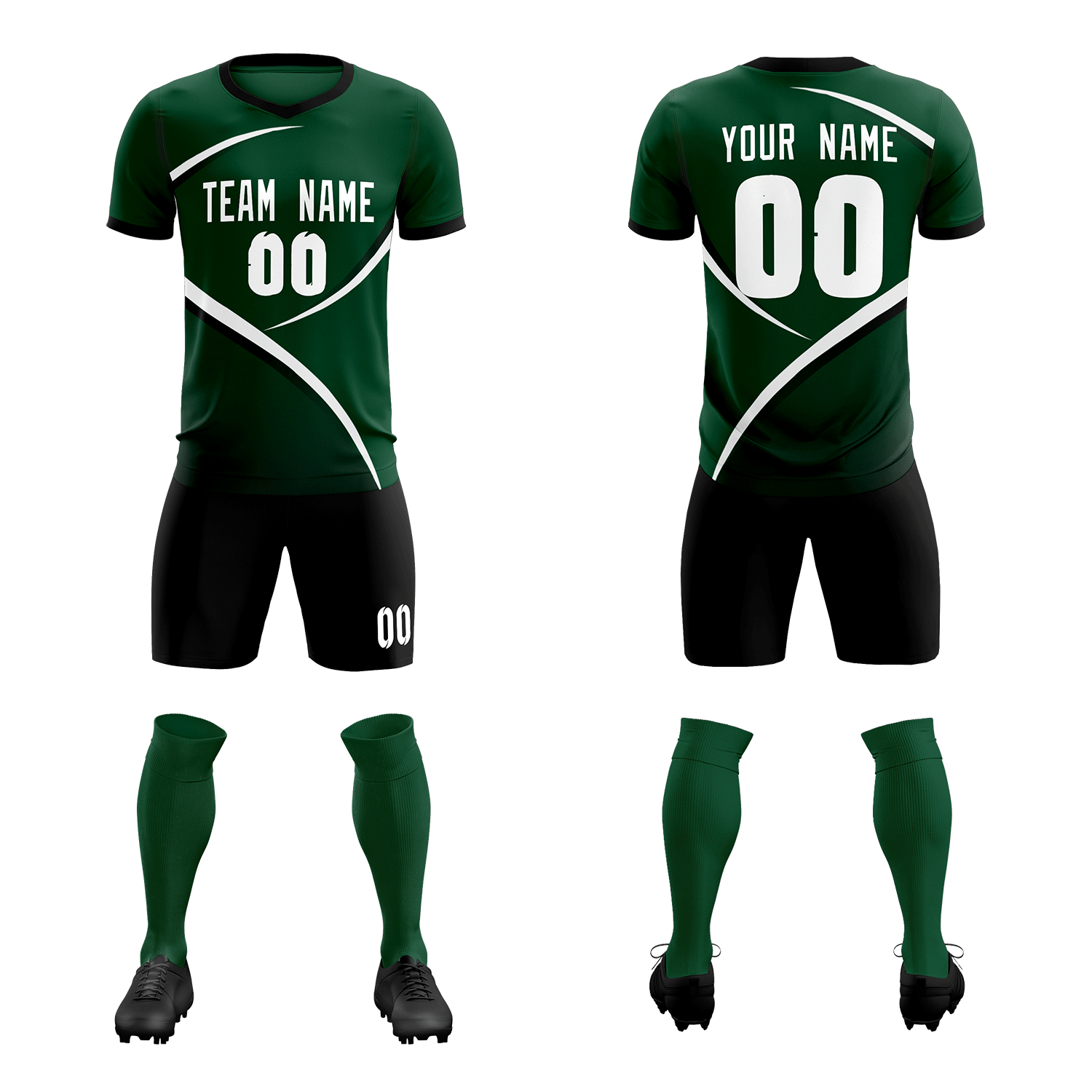 Custom Green Black Color Block Training Uniform For Men Soccer Sets Jersey