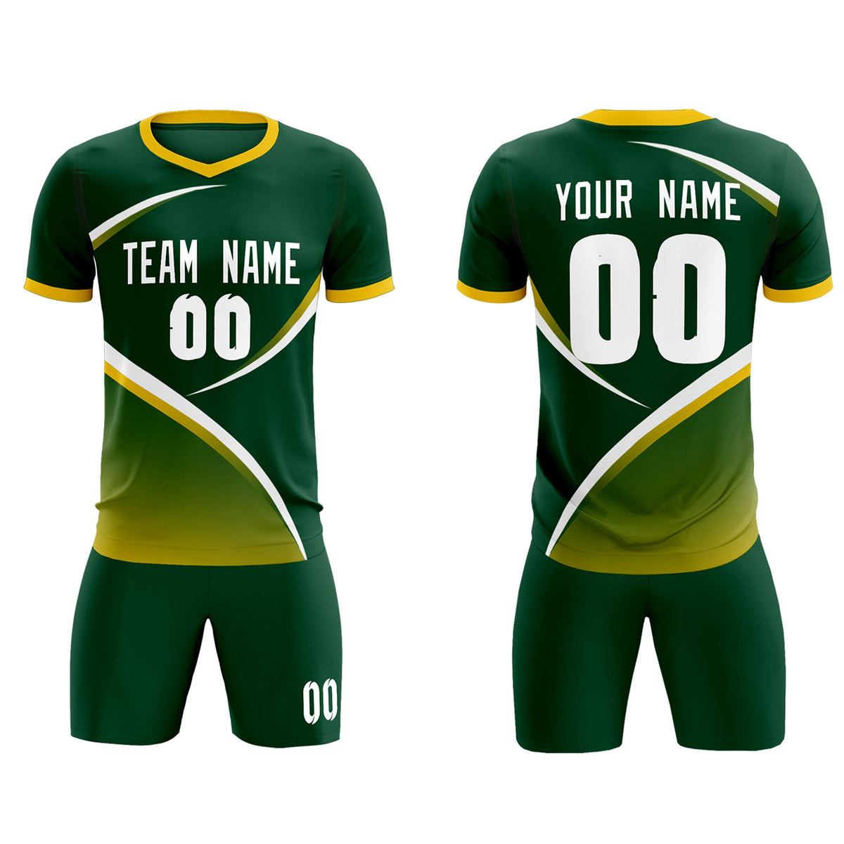 Custom Green Gold Color Block Training Uniform For Men Soccer Sets Jersey