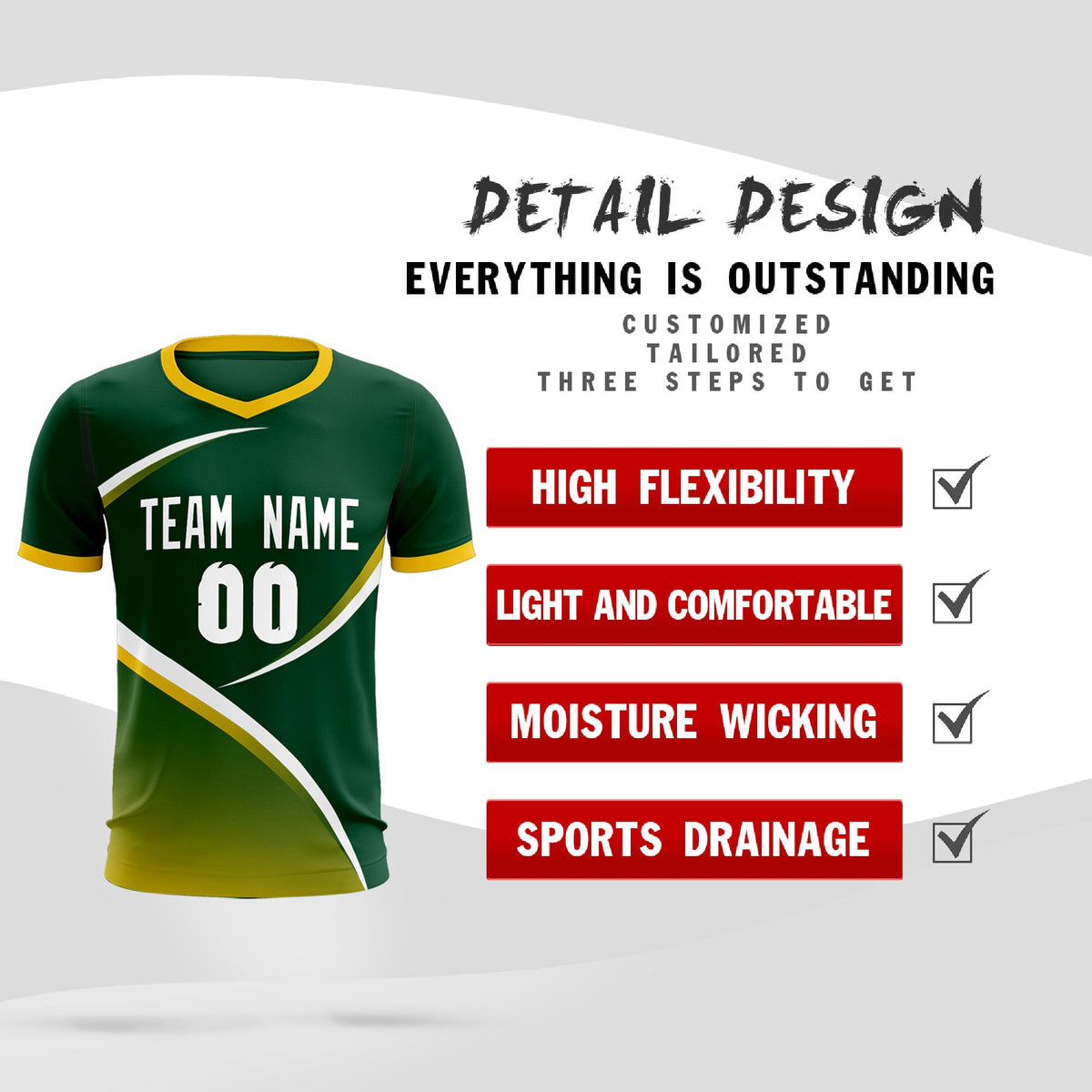 Custom Green Gold Color Block Training Uniform For Men Soccer Sets Jersey