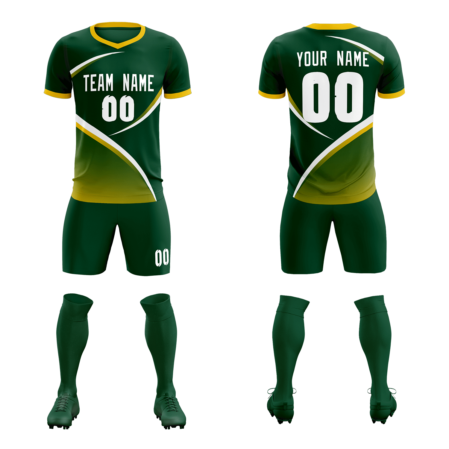Custom Green Gold Color Block Training Uniform For Men Soccer Sets Jersey