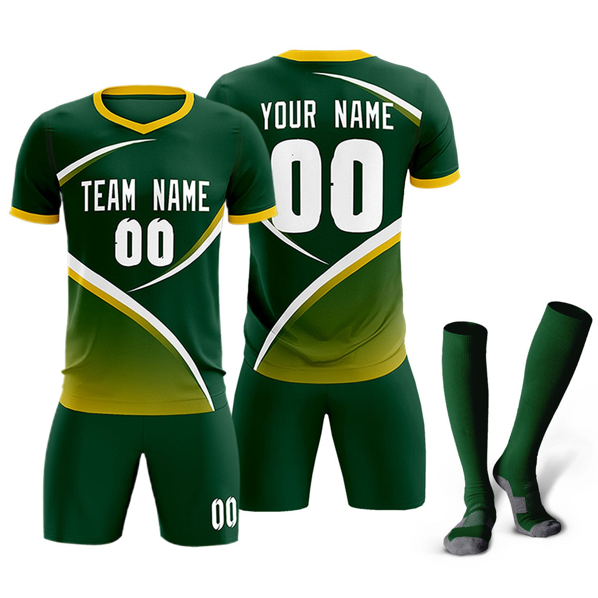 Custom Green Gold Color Block Training Uniform For Men Soccer Sets Jersey
