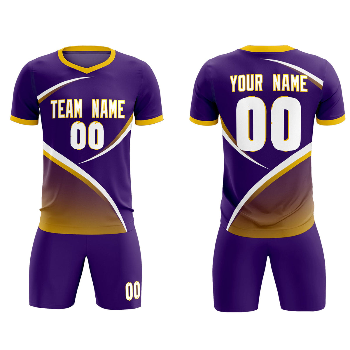 Custom Purple Gold Color Block Training Uniform For Men Soccer Sets Jersey