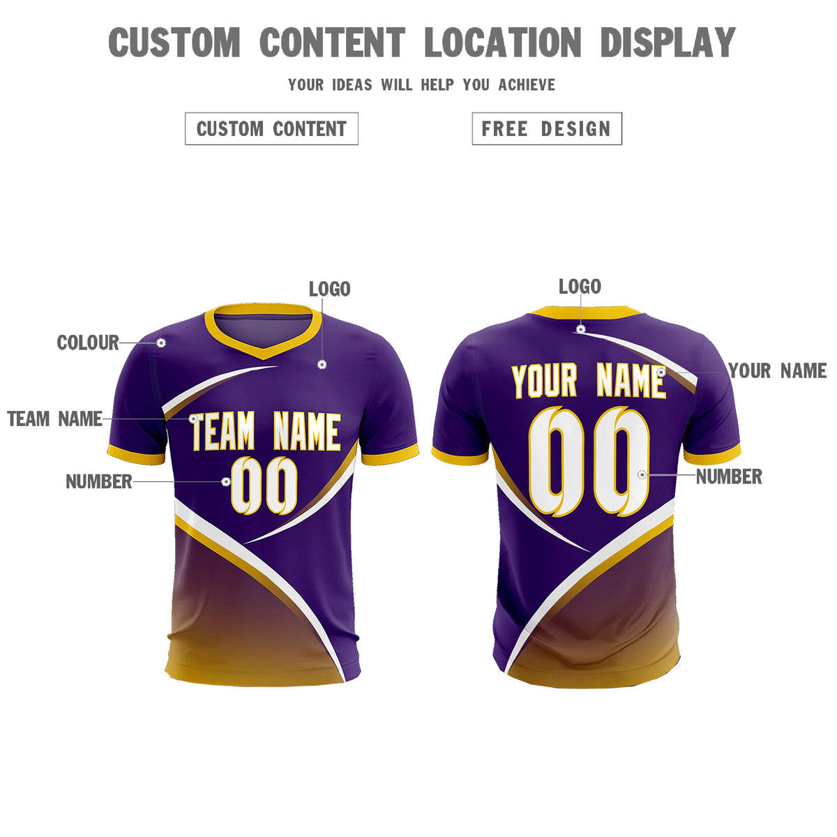 Custom Purple Gold Color Block Training Uniform For Men Soccer Sets Jersey