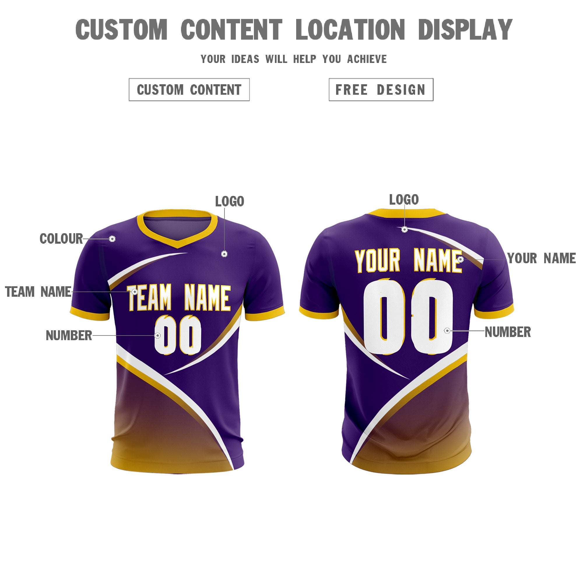 Custom Purple Gold Color Block Training Uniform For Men Soccer Sets Jersey