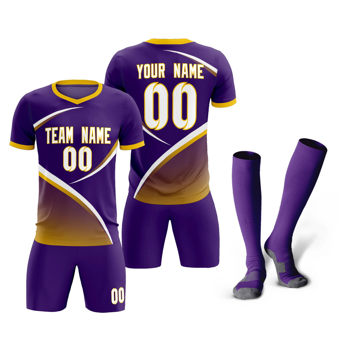 Custom Purple Gold Color Block Training Uniform For Men Soccer Sets Jersey