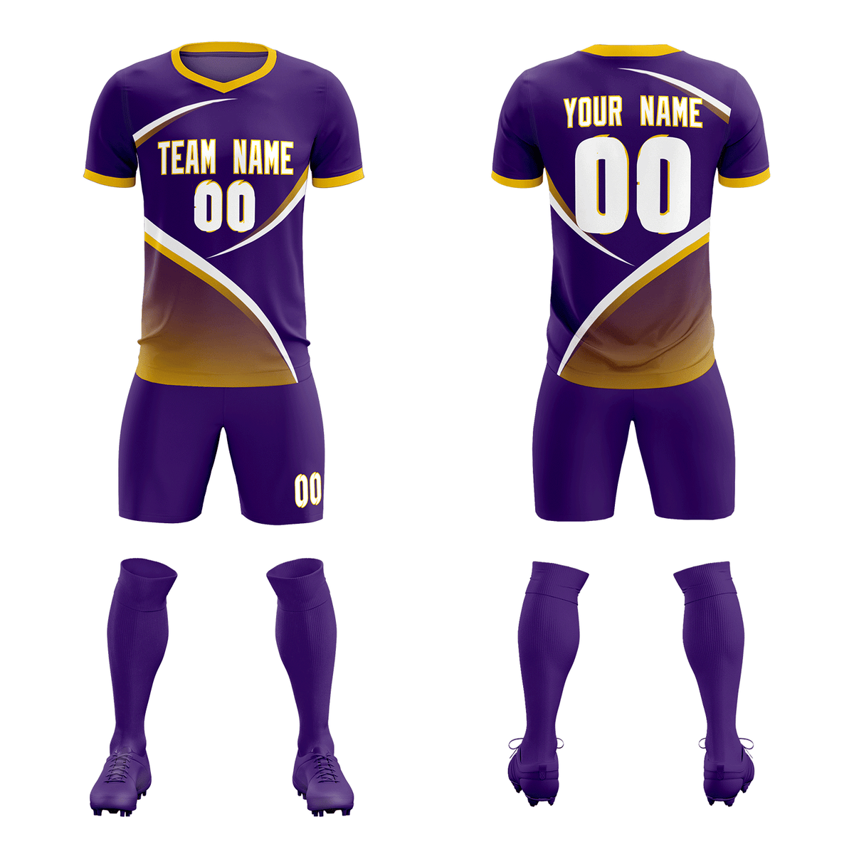 Custom Purple Gold Color Block Training Uniform For Men Soccer Sets Jersey