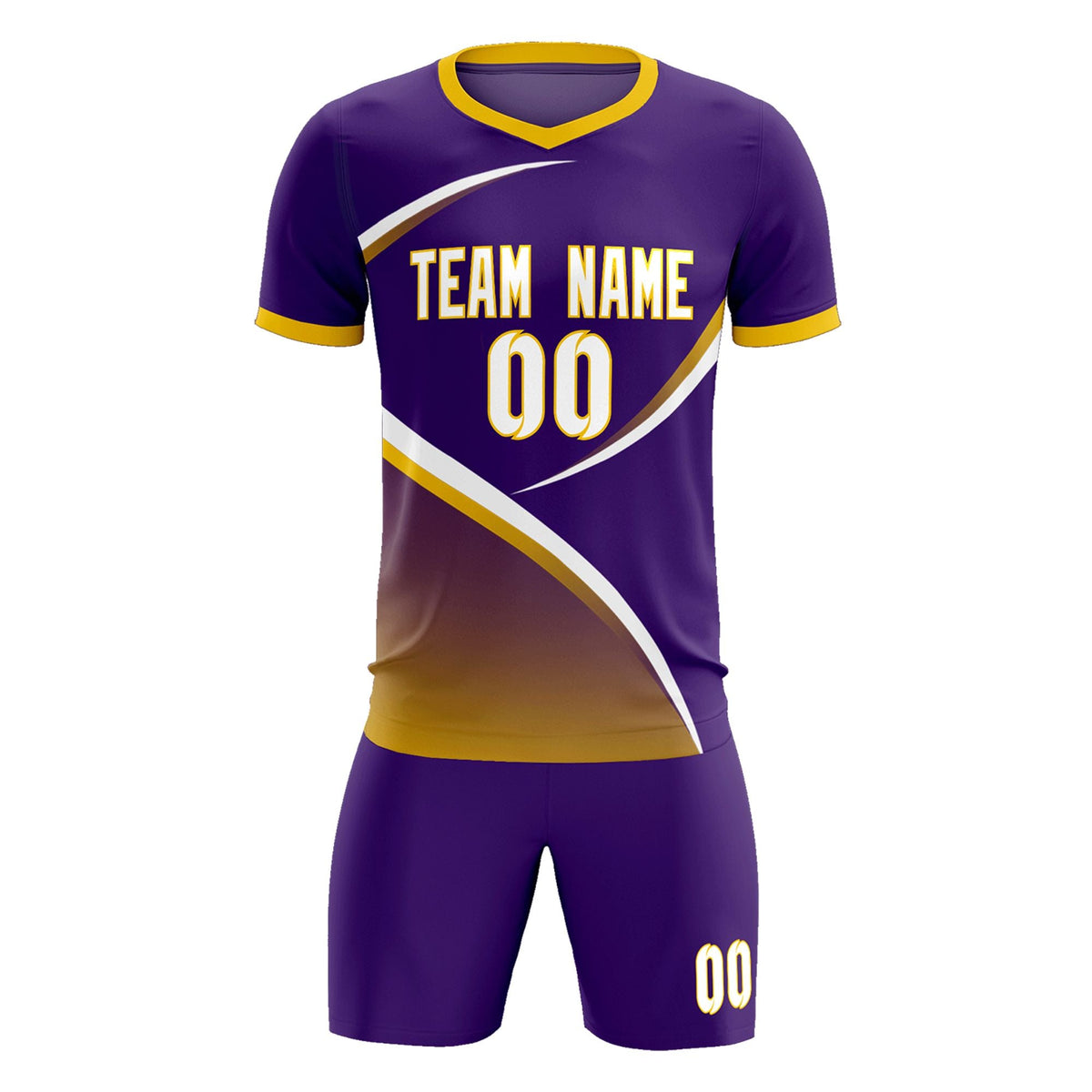 Custom Purple Gold Color Block Training Uniform For Men Soccer Sets Jersey