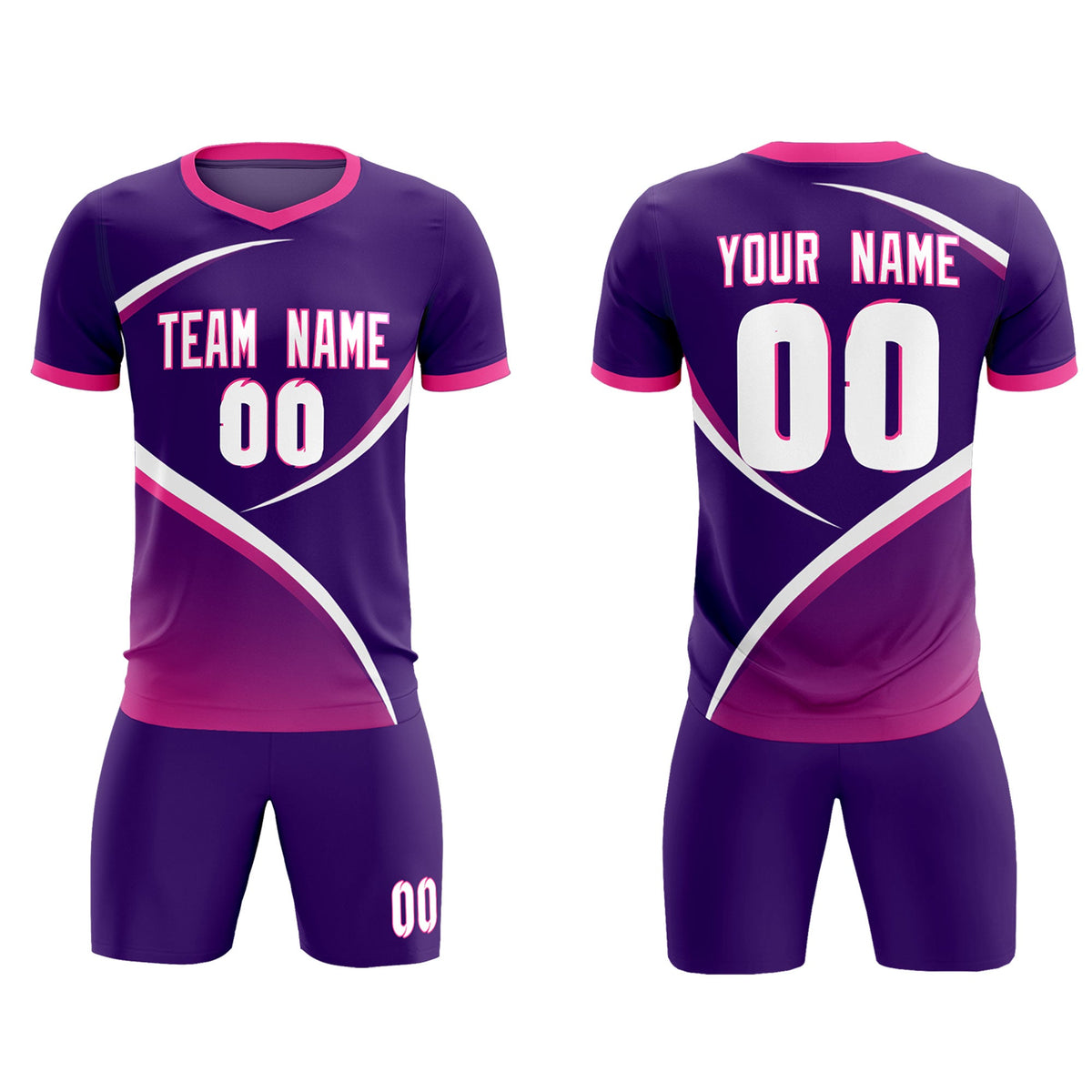 Custom Purple Pink Color Block Training Uniform For Men Soccer Sets Jersey