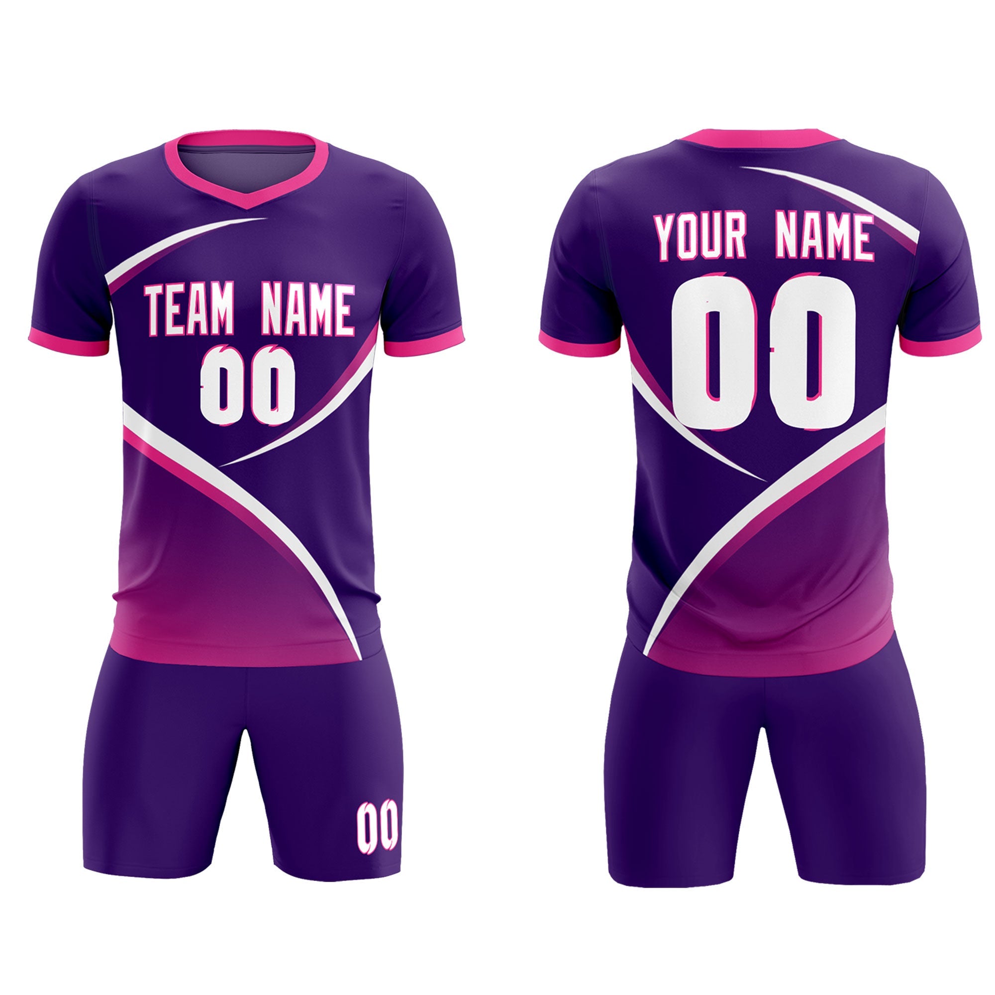 Custom Purple Pink Color Block Training Uniform For Men Soccer Sets Jersey