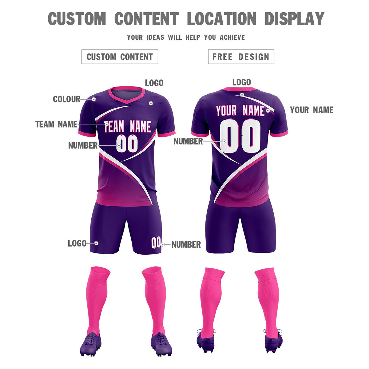 Custom Purple Pink Color Block Training Uniform For Men Soccer Sets Jersey