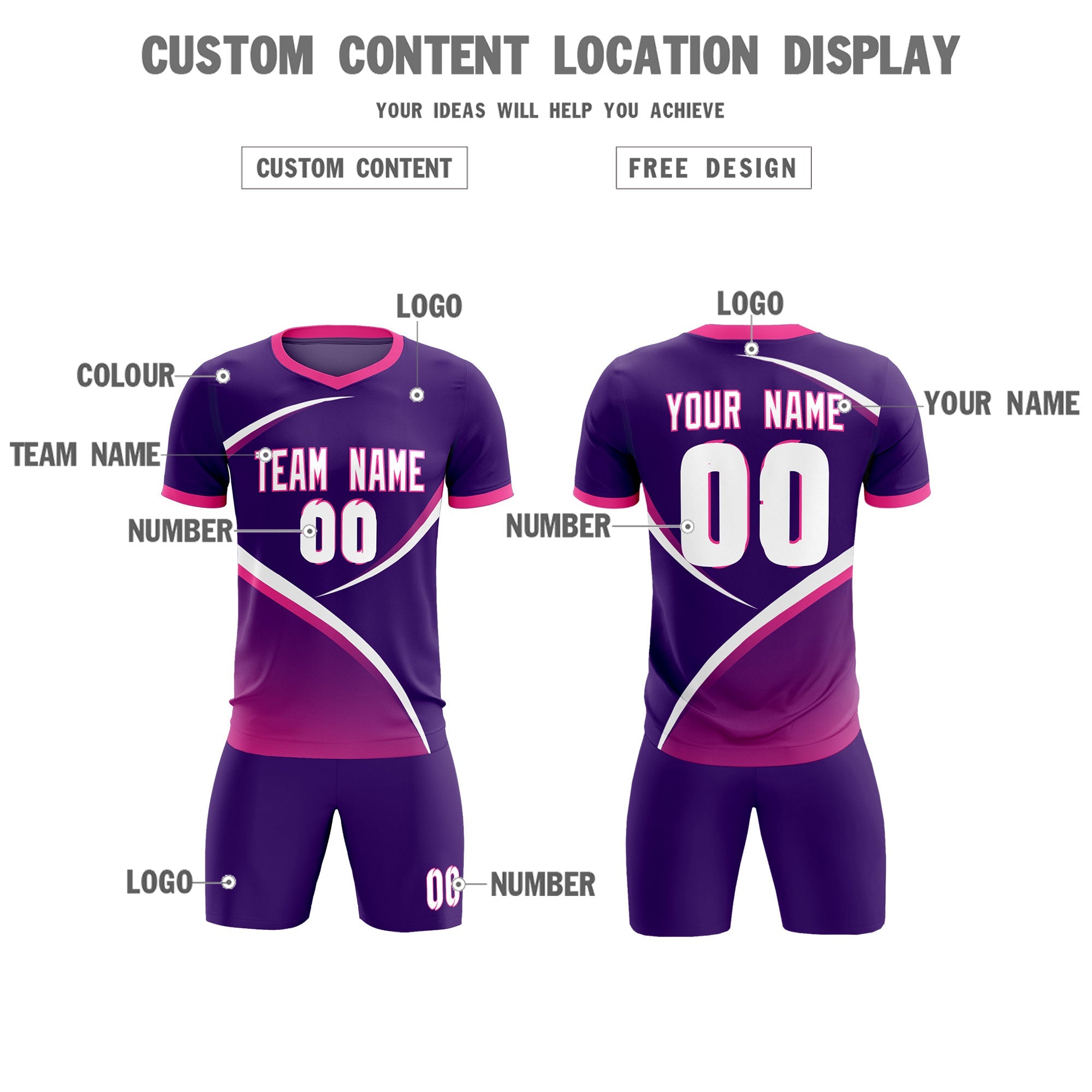 Custom Purple Pink Color Block Training Uniform For Men Soccer Sets Jersey