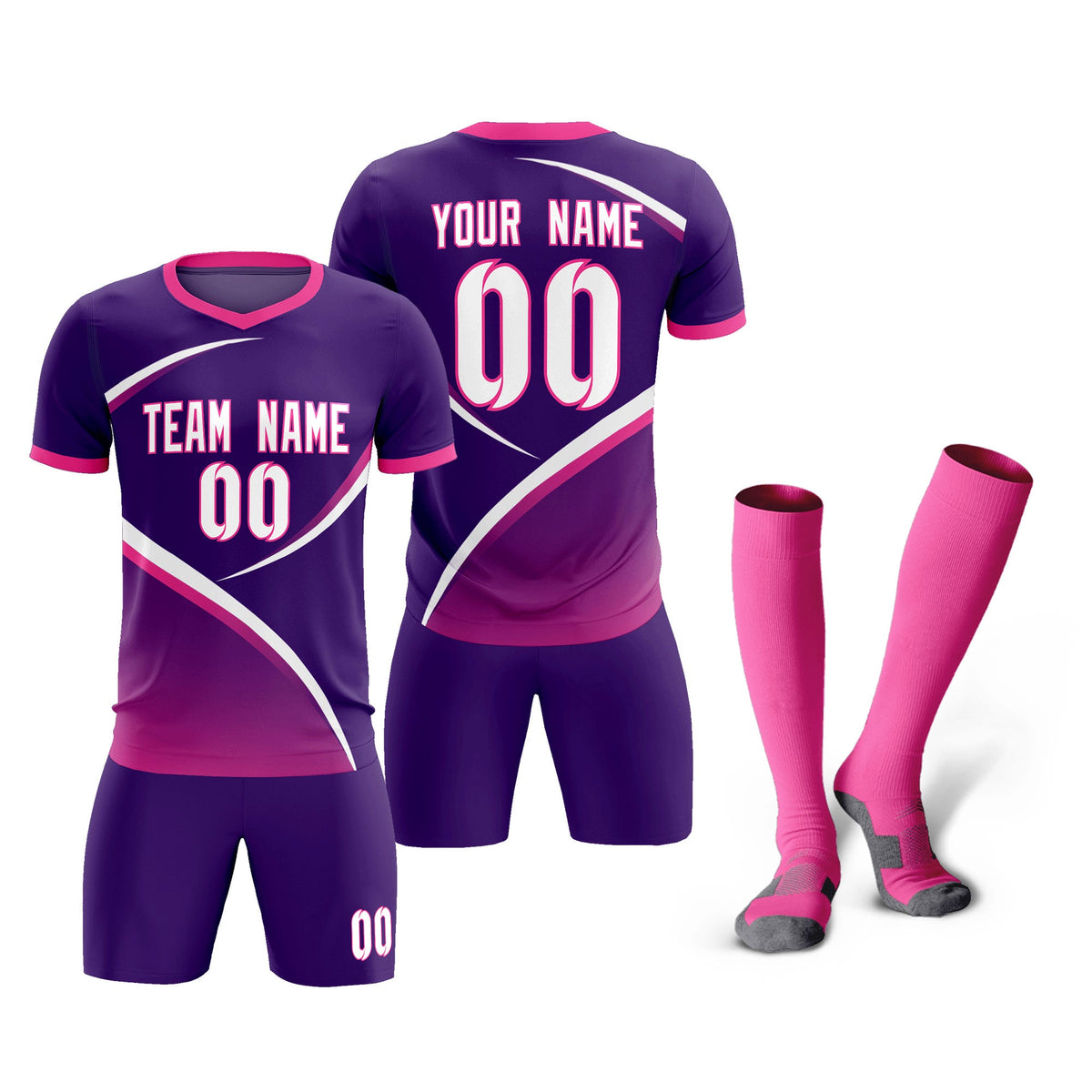 Custom Purple Pink Color Block Training Uniform For Men Soccer Sets Jersey