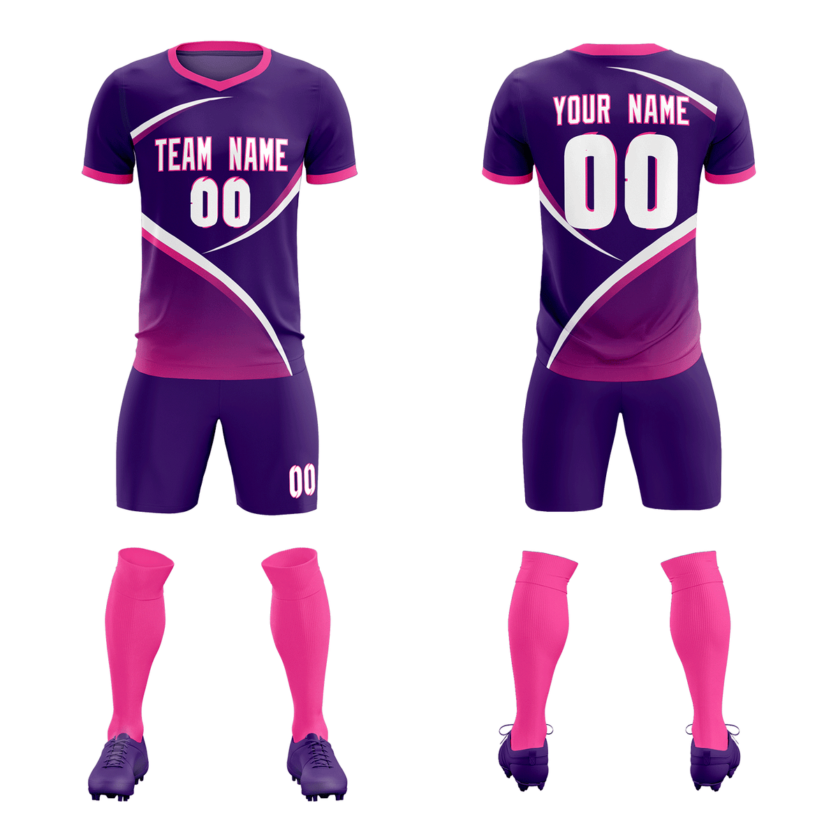 Custom Purple Pink Color Block Training Uniform For Men Soccer Sets Jersey