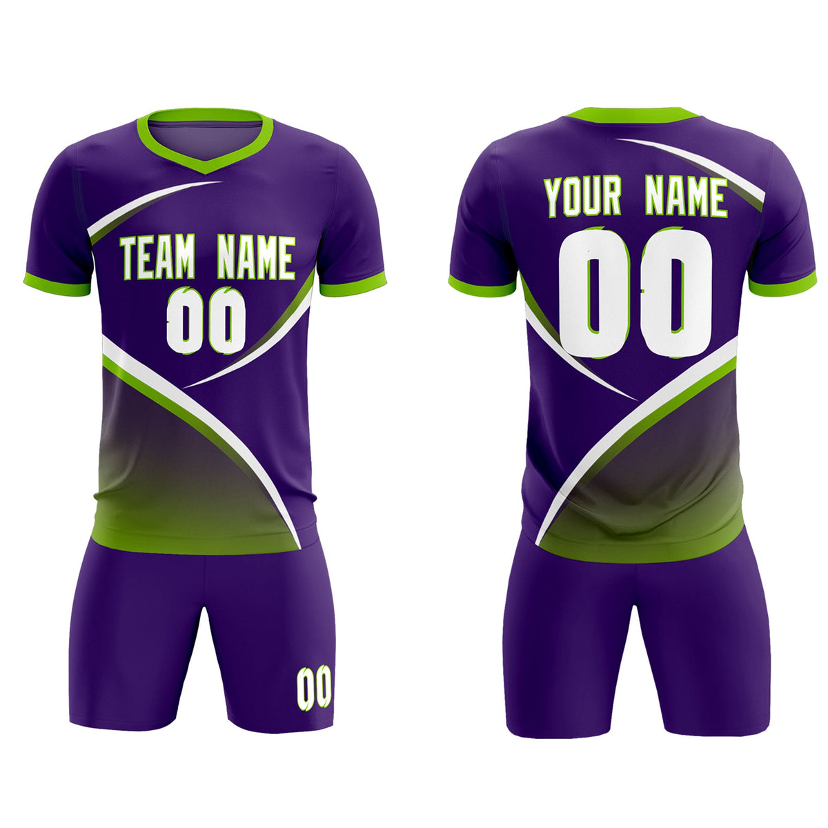 Custom Purple Neon Green Color Block Training Uniform For Men Soccer Sets Jersey