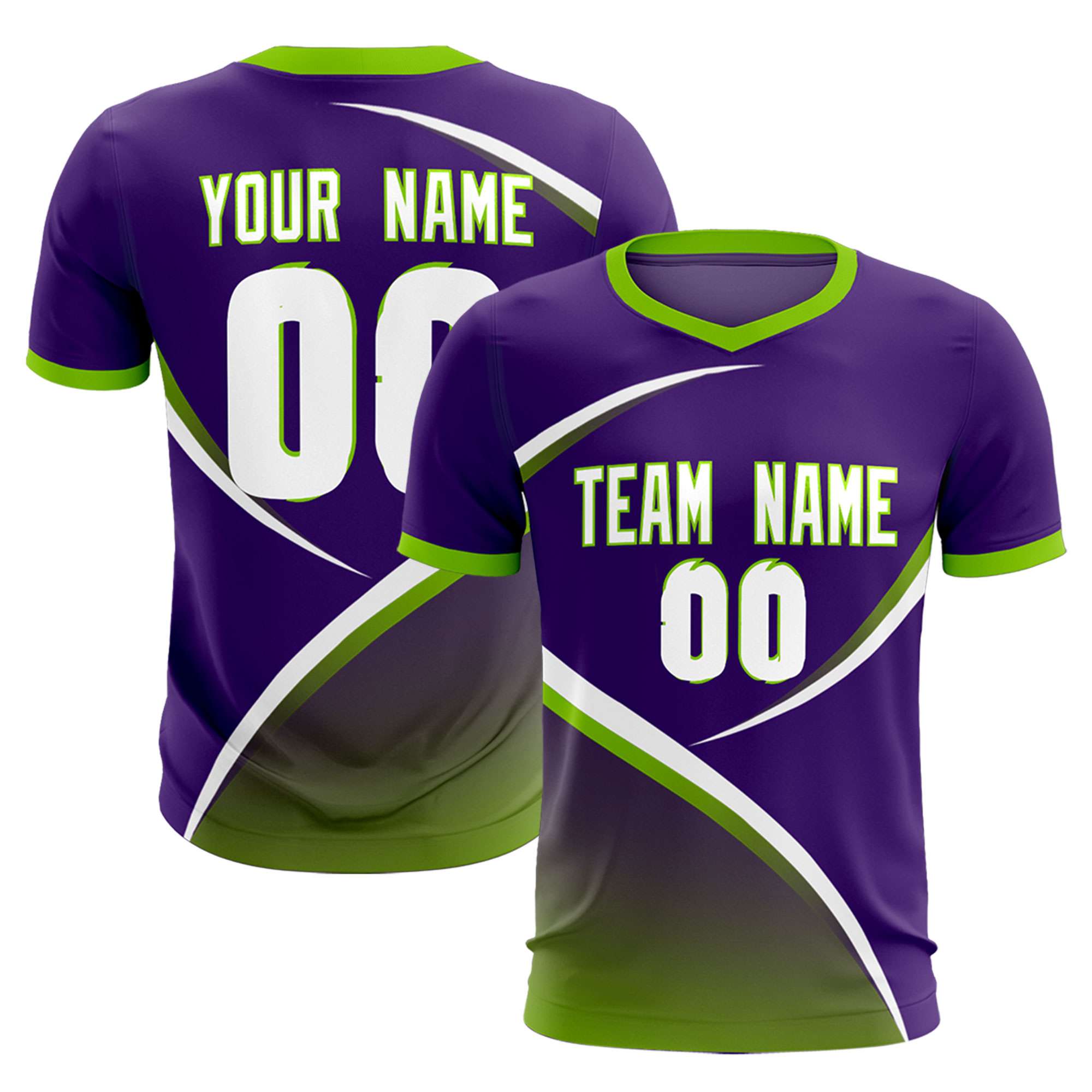 Custom Purple Neon Green Color Block Training Uniform For Men Soccer Sets Jersey