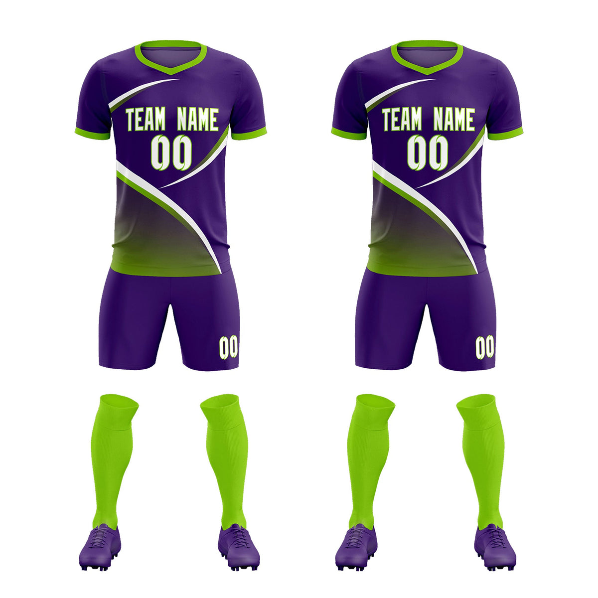 Custom Purple Neon Green Color Block Training Uniform For Men Soccer Sets Jersey