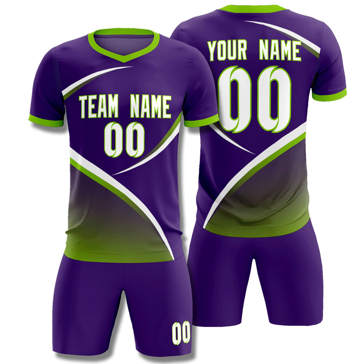 Custom Purple Neon Green Color Block Training Uniform For Men Soccer Sets Jersey