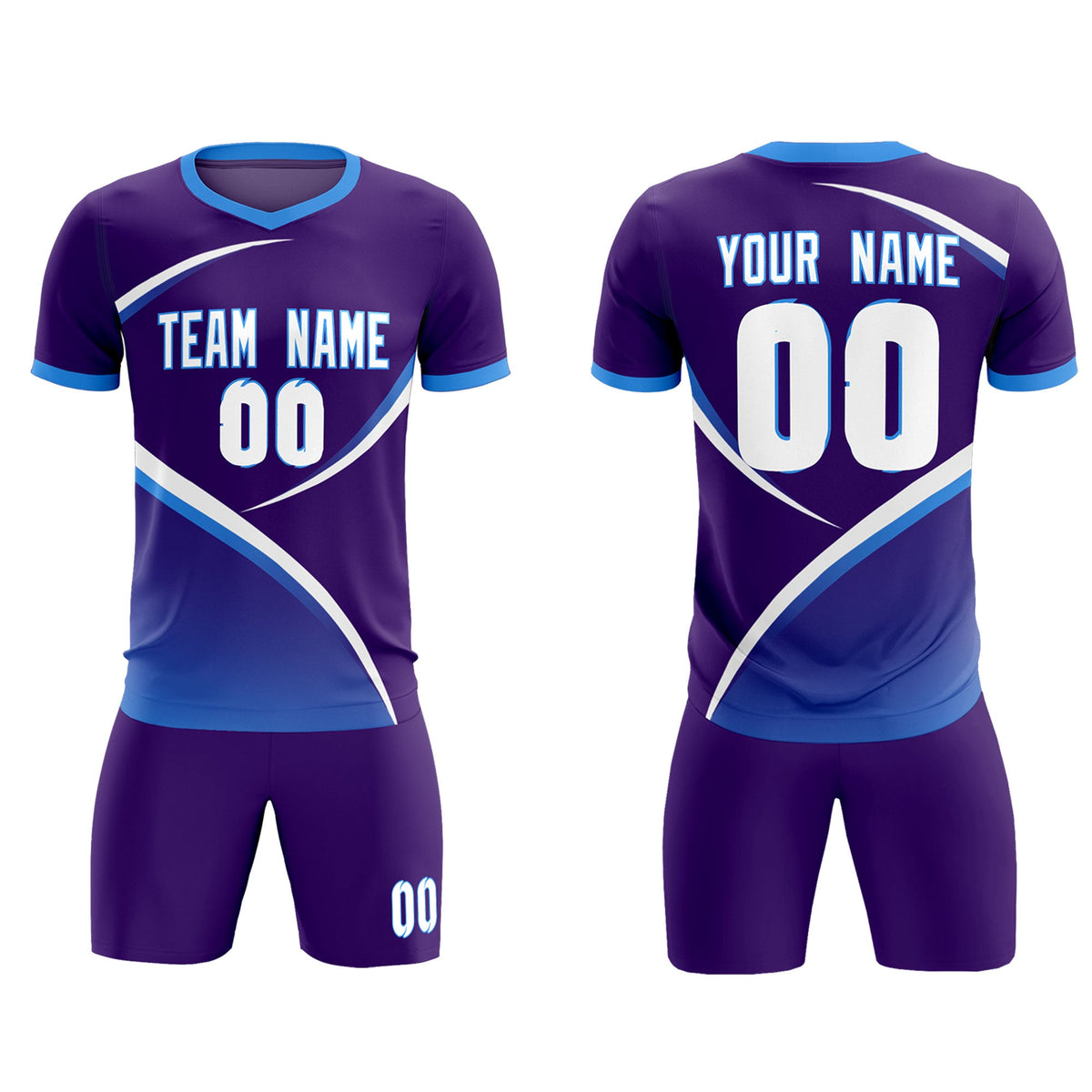 Custom Purple Powder Blue Color Block Training Uniform For Men Soccer Sets Jersey