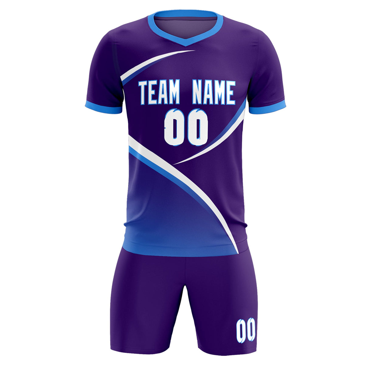 Custom Purple Powder Blue Color Block Training Uniform For Men Soccer Sets Jersey