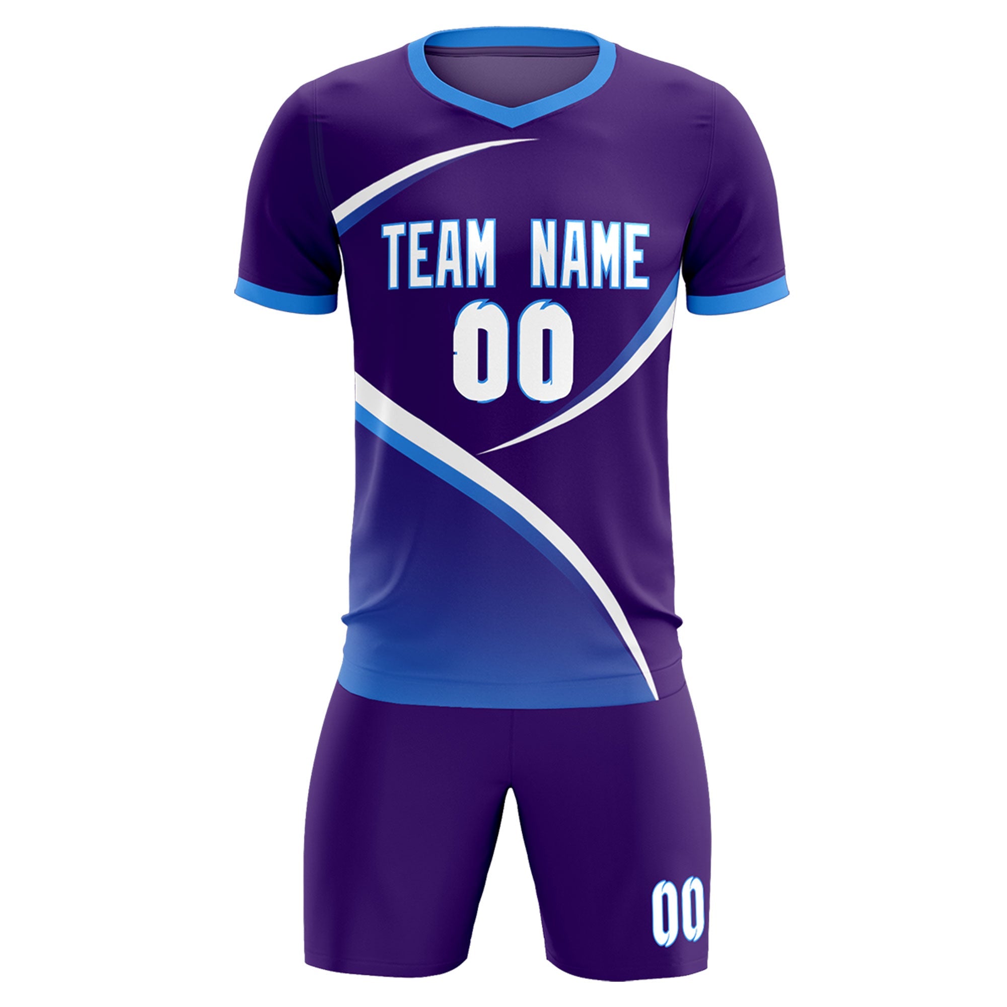 Custom Purple Powder Blue Color Block Training Uniform For Men Soccer Sets Jersey
