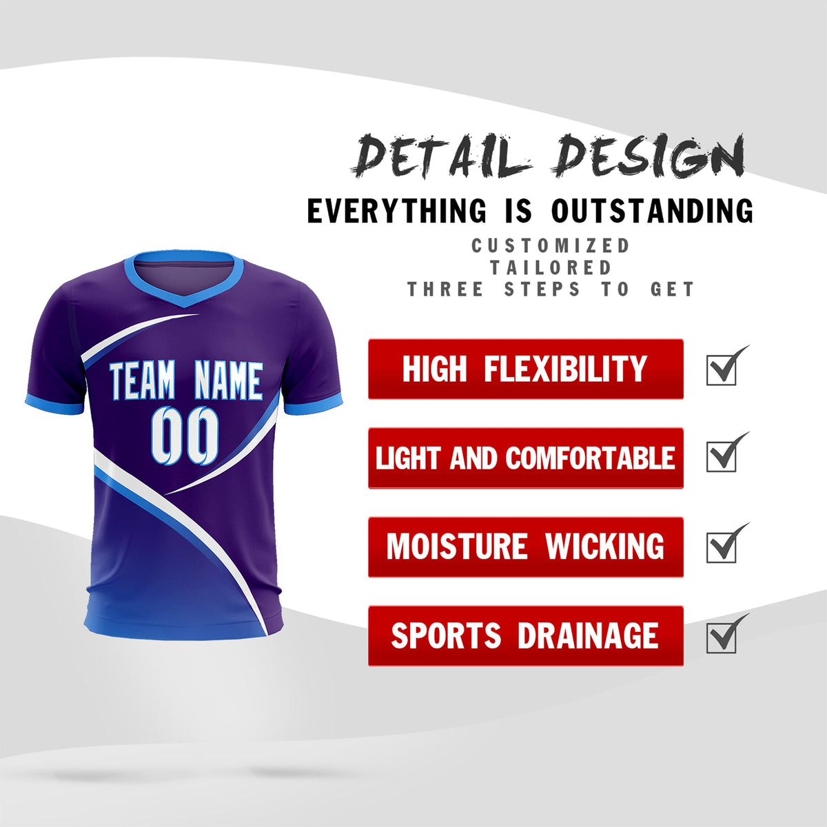 Custom Purple Powder Blue Color Block Training Uniform For Men Soccer Sets Jersey