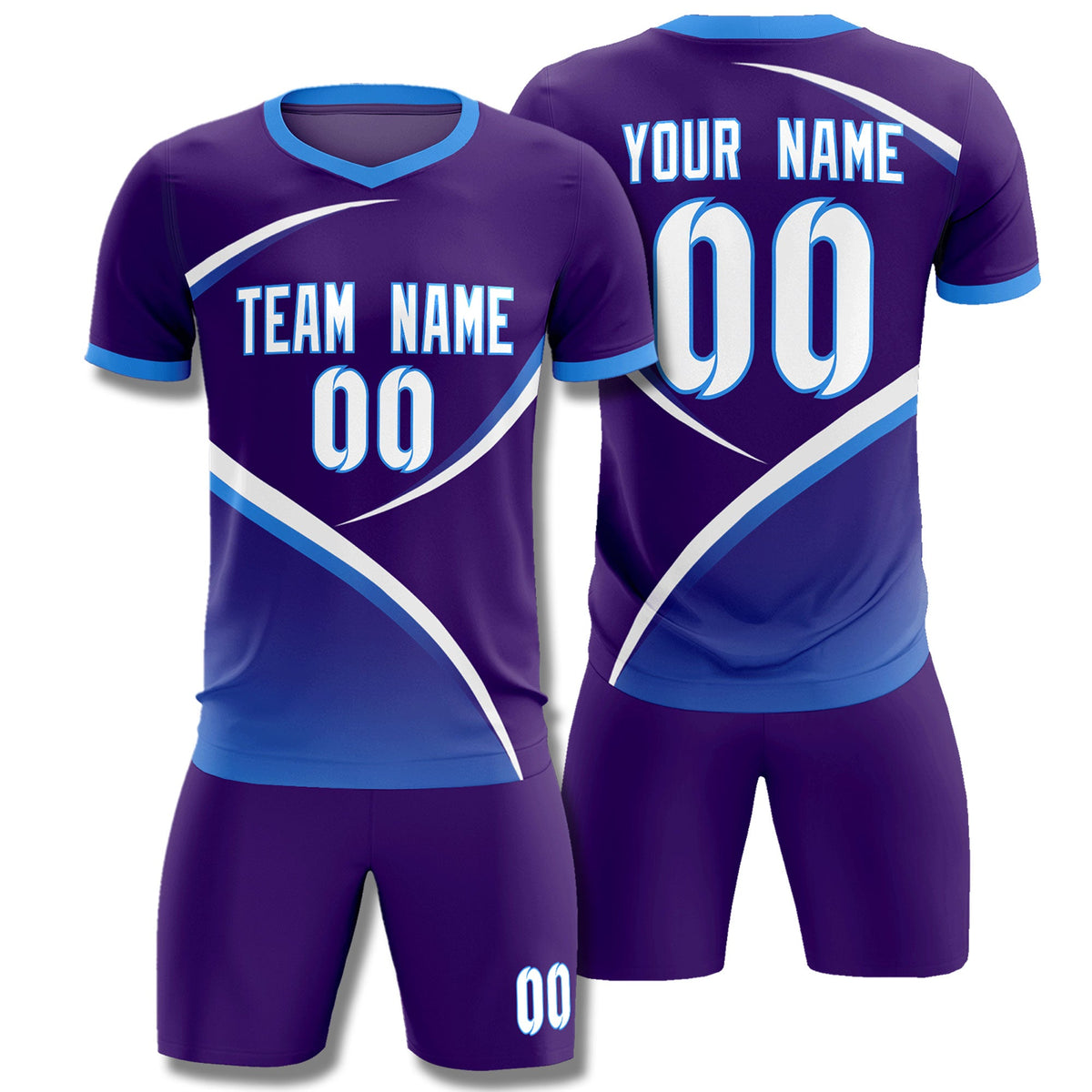 Custom Purple Powder Blue Color Block Training Uniform For Men Soccer Sets Jersey