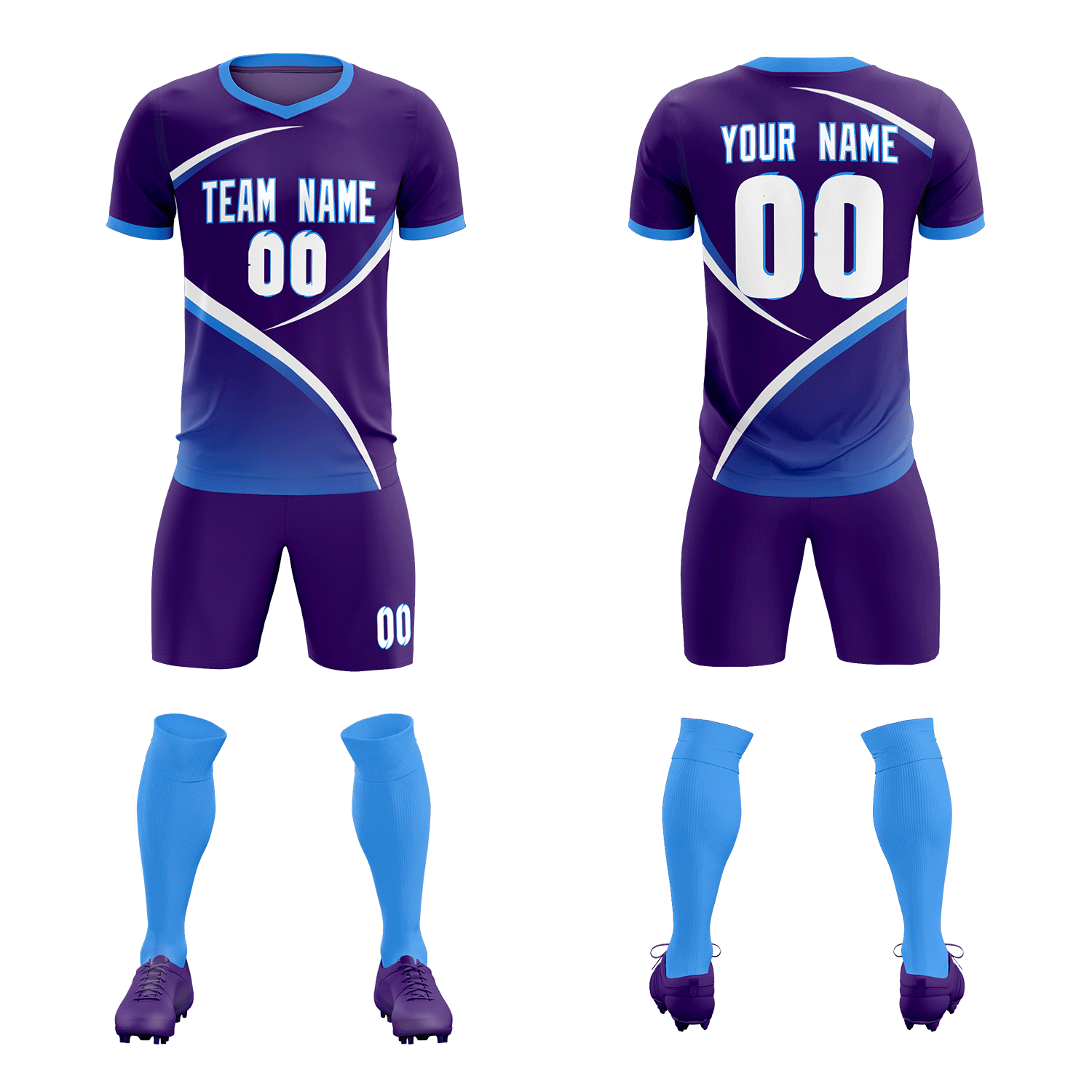 Custom Purple Powder Blue Color Block Training Uniform For Men Soccer Sets Jersey