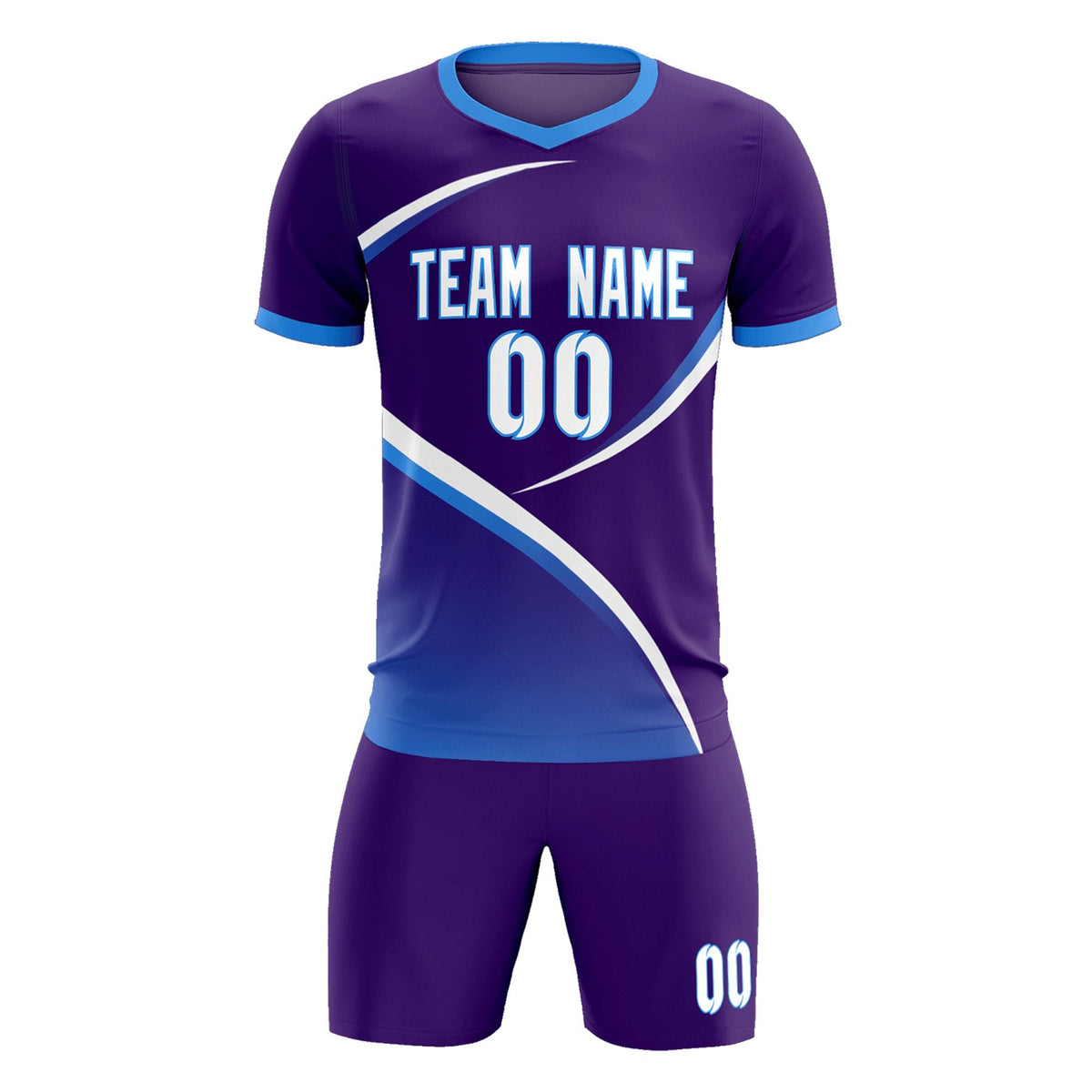 Custom Purple Powder Blue Color Block Training Uniform For Men Soccer Sets Jersey