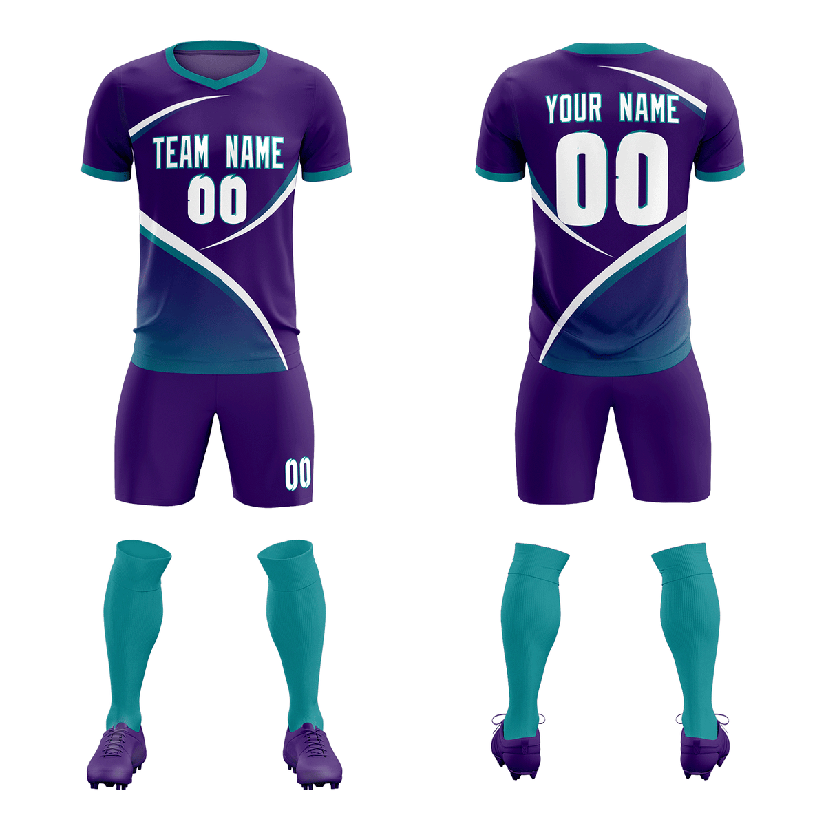 Custom Purple Aqua Color Block Training Uniform For Men Soccer Sets Jersey