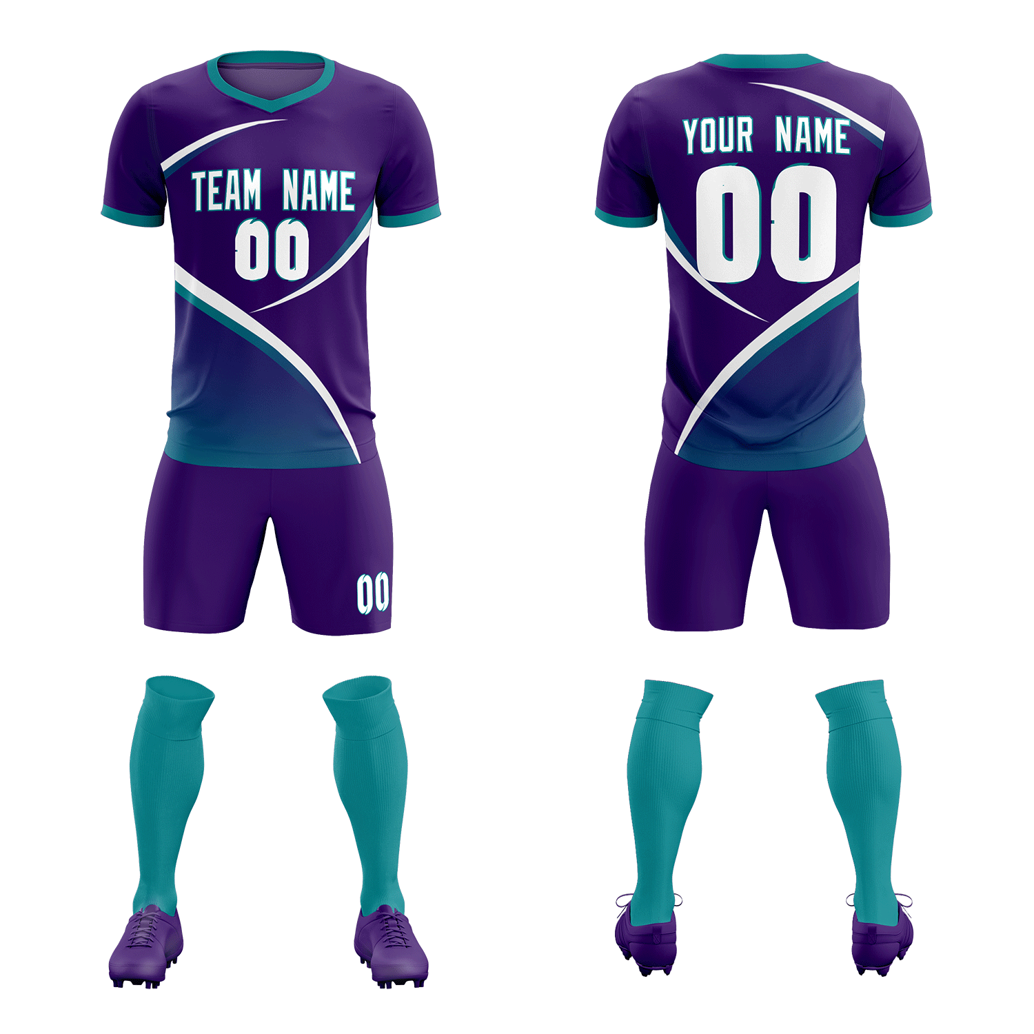 Custom Purple Aqua Color Block Training Uniform For Men Soccer Sets Jersey
