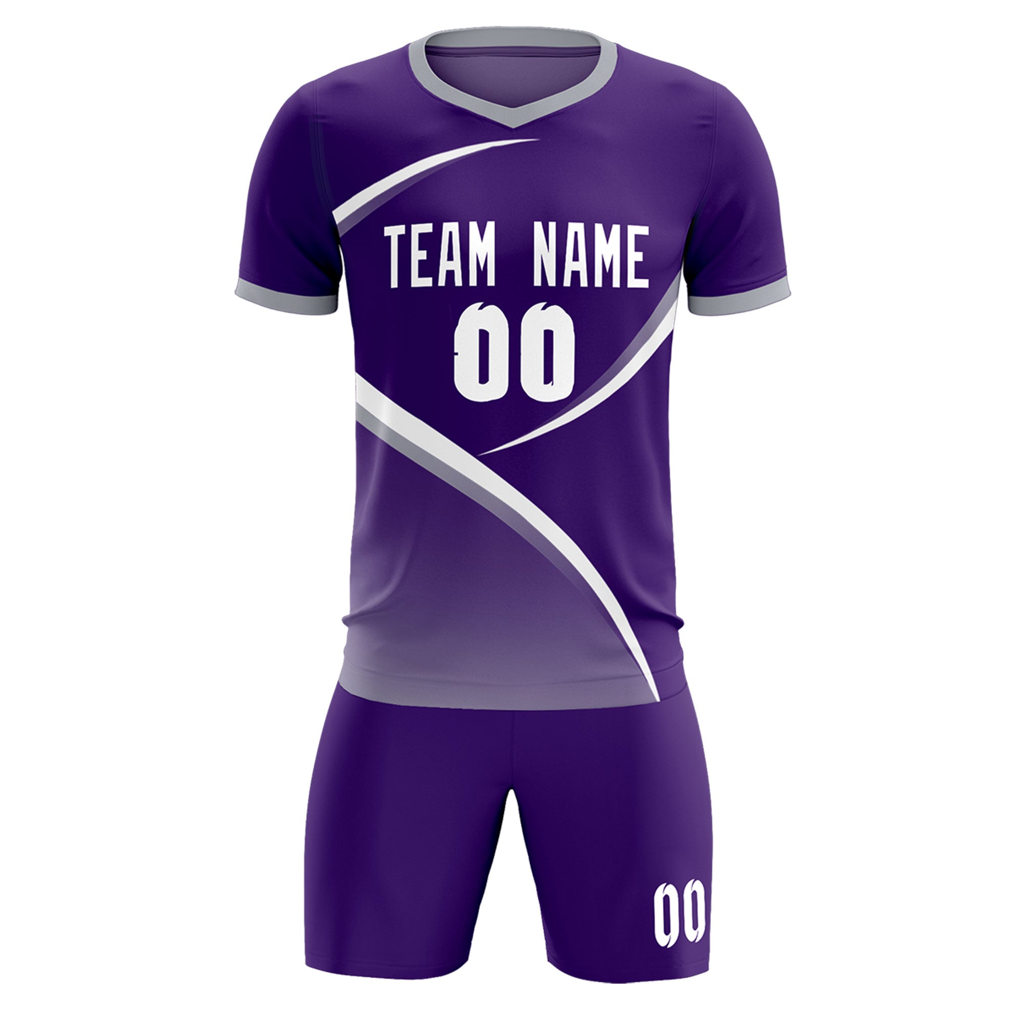 Custom Purple Gray Color Block Training Uniform For Men Soccer Sets Jersey