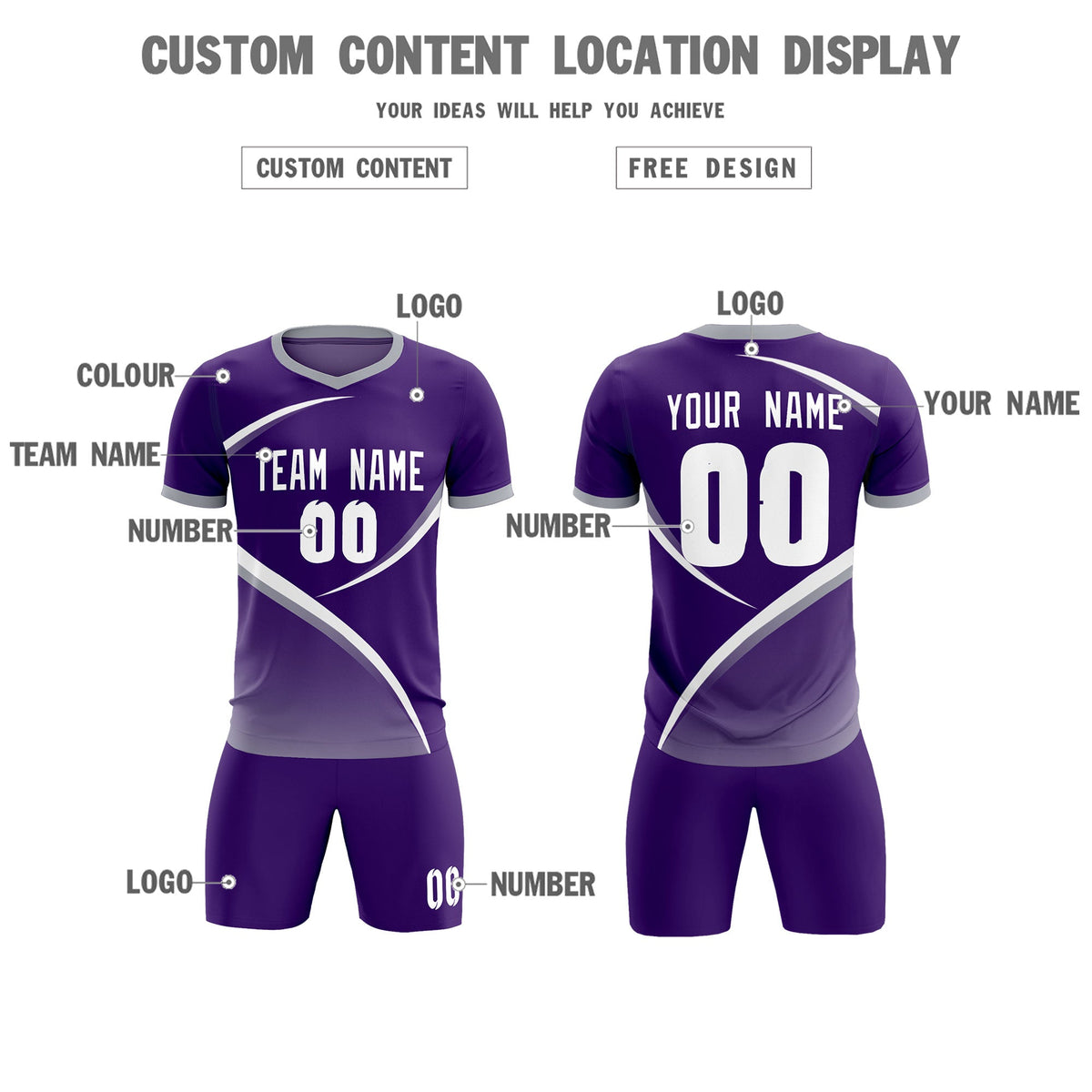 Custom Purple Gray Color Block Training Uniform For Men Soccer Sets Jersey