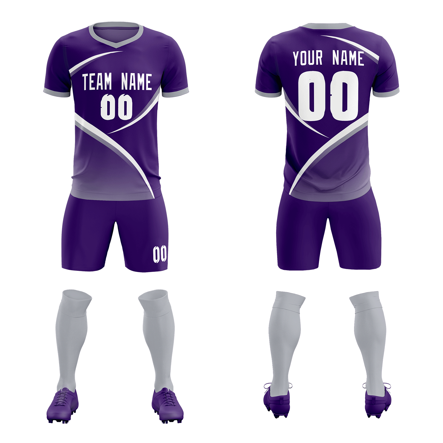 Custom Purple Gray Color Block Training Uniform For Men Soccer Sets Jersey