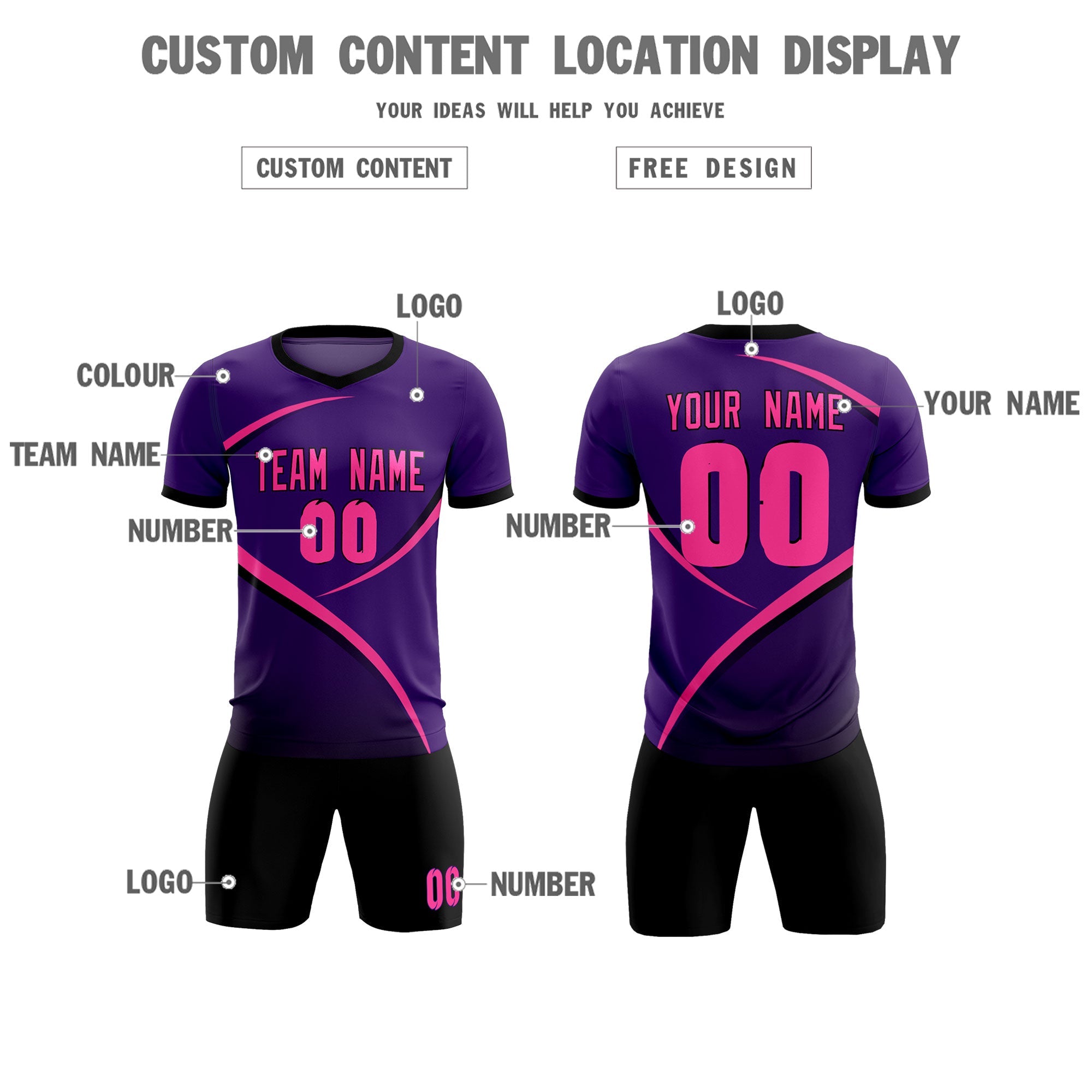 Custom Purple Black Color Block Training Uniform For Men Soccer Sets Jersey