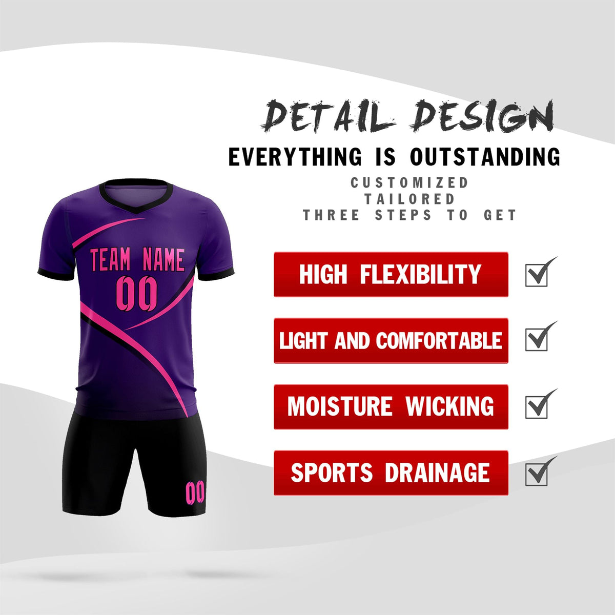 Custom Purple Black Color Block Training Uniform For Men Soccer Sets Jersey