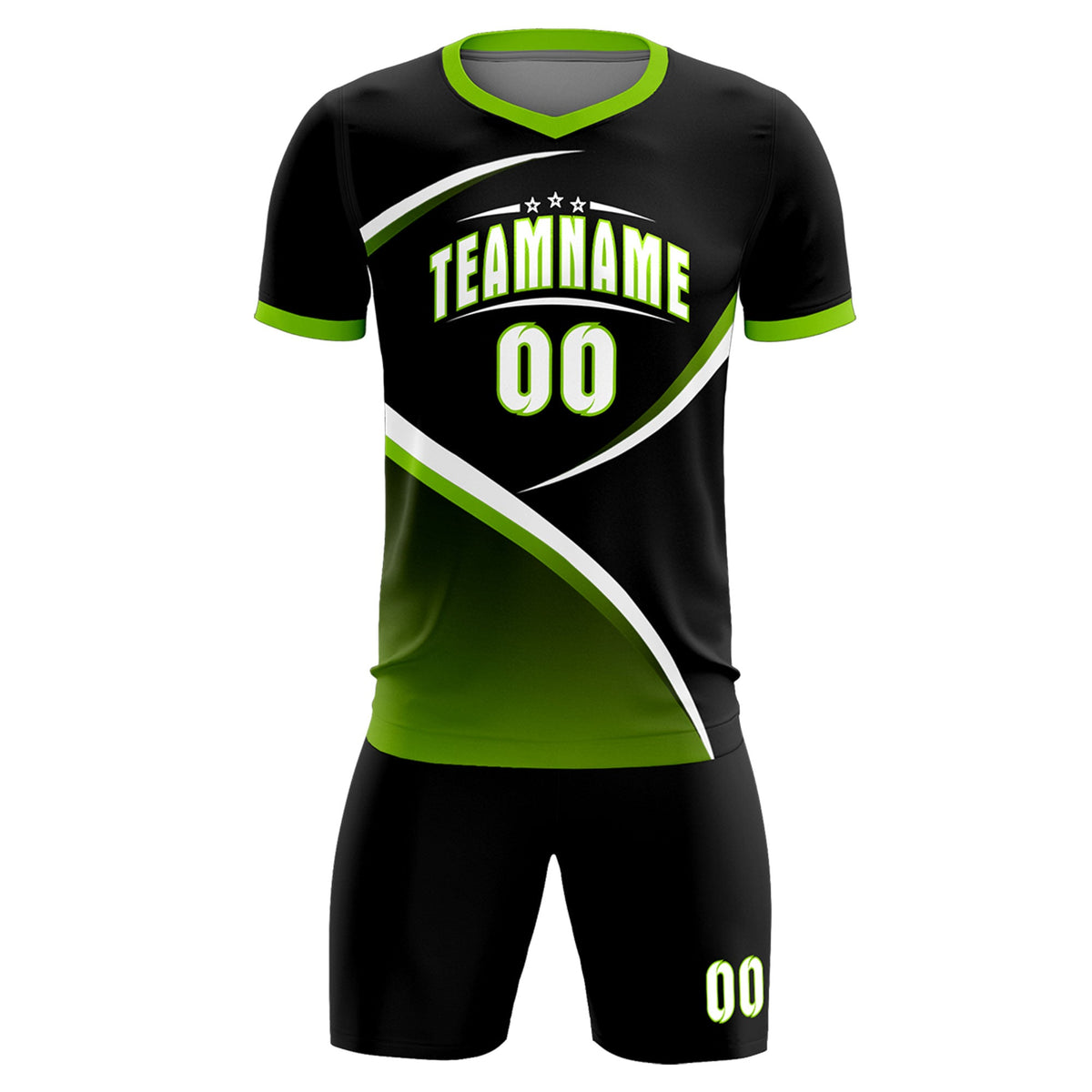 Custom Black Neon Green Color Block Training Uniform For Men Soccer Sets Jersey