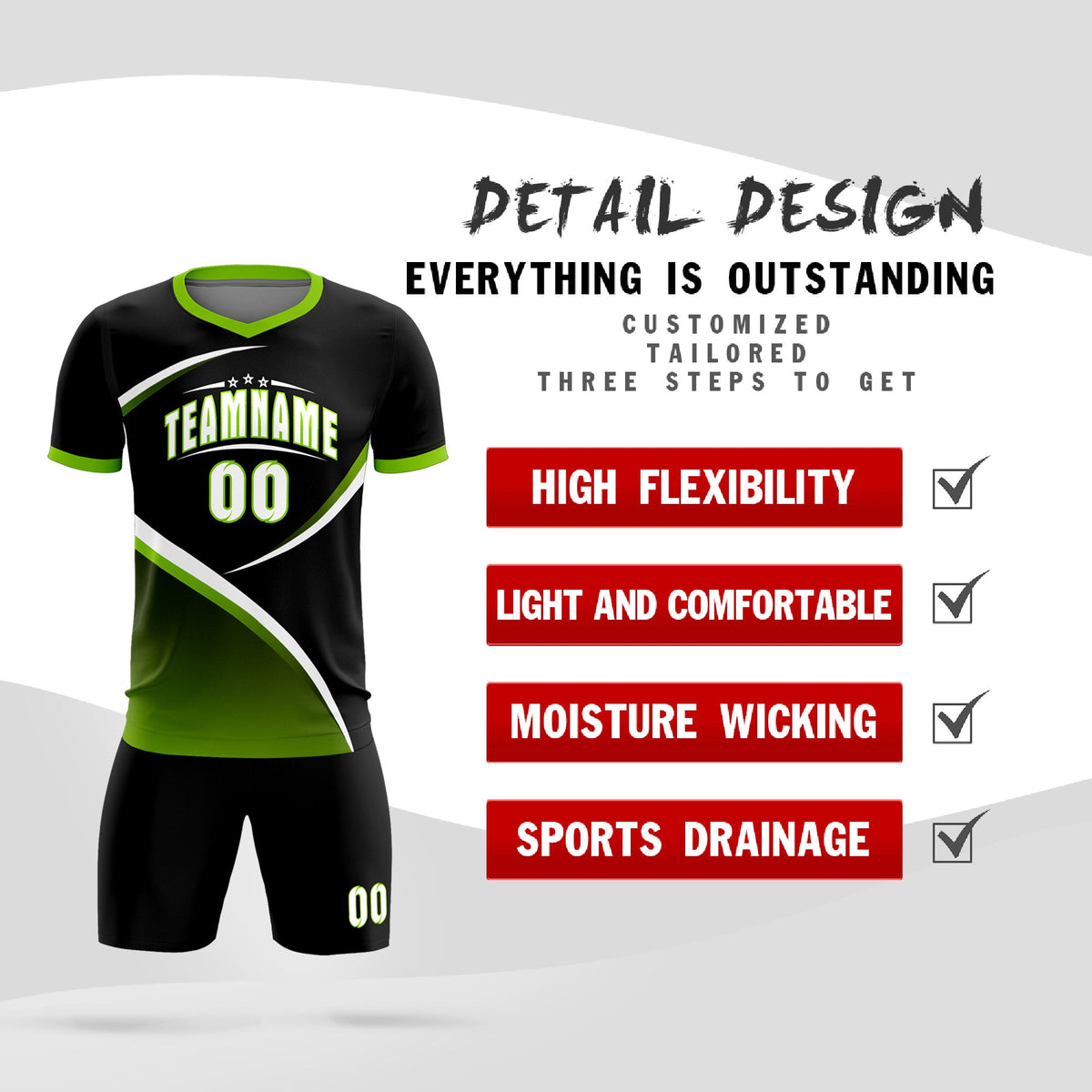 Custom Black Neon Green Color Block Training Uniform For Men Soccer Sets Jersey