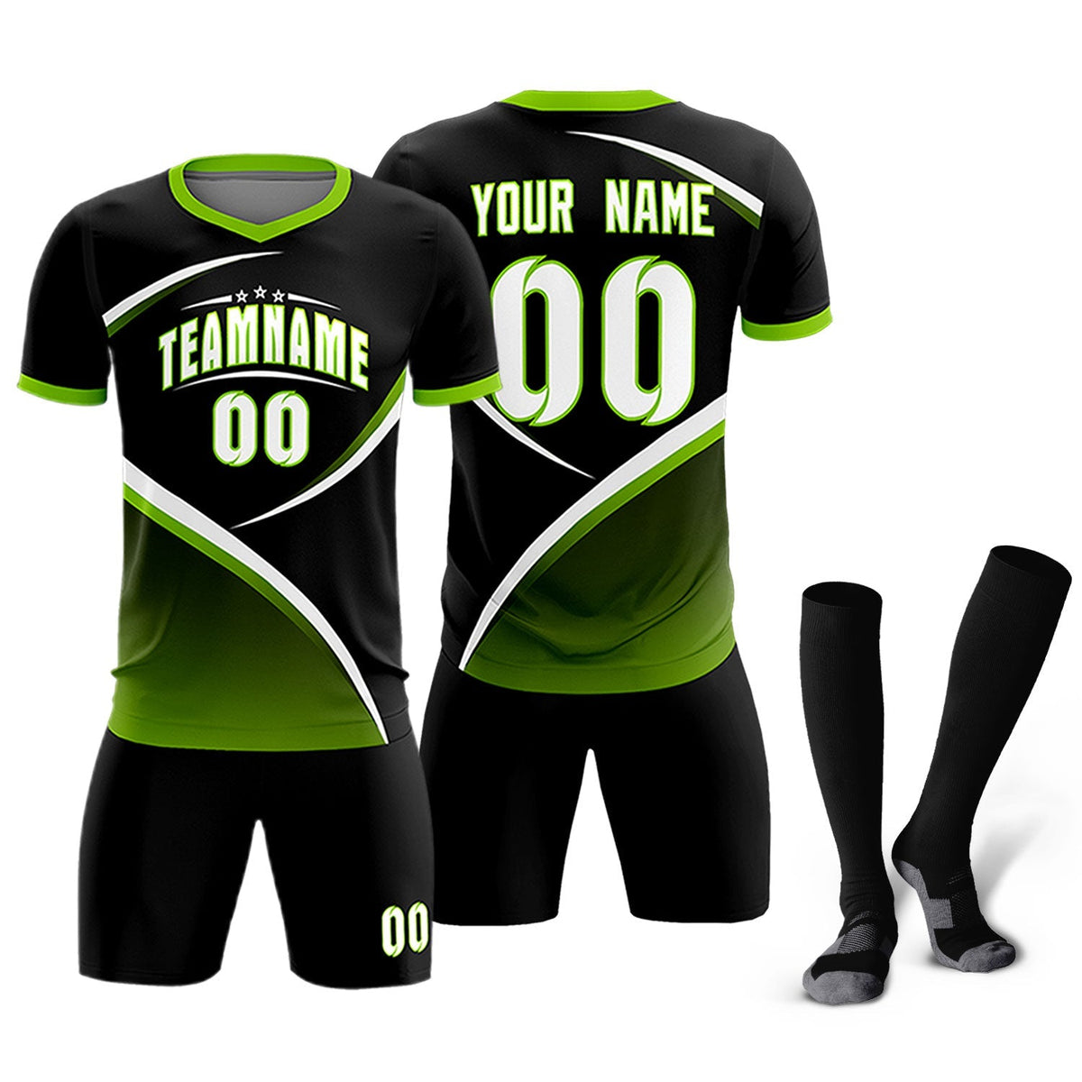 Custom Black Neon Green Color Block Training Uniform For Men Soccer Sets Jersey