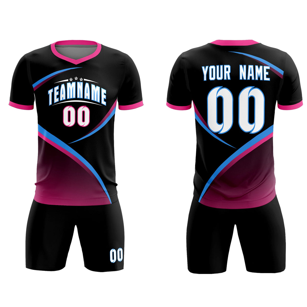 Custom Black Pink Color Block Training Uniform For Men Soccer Sets Jersey