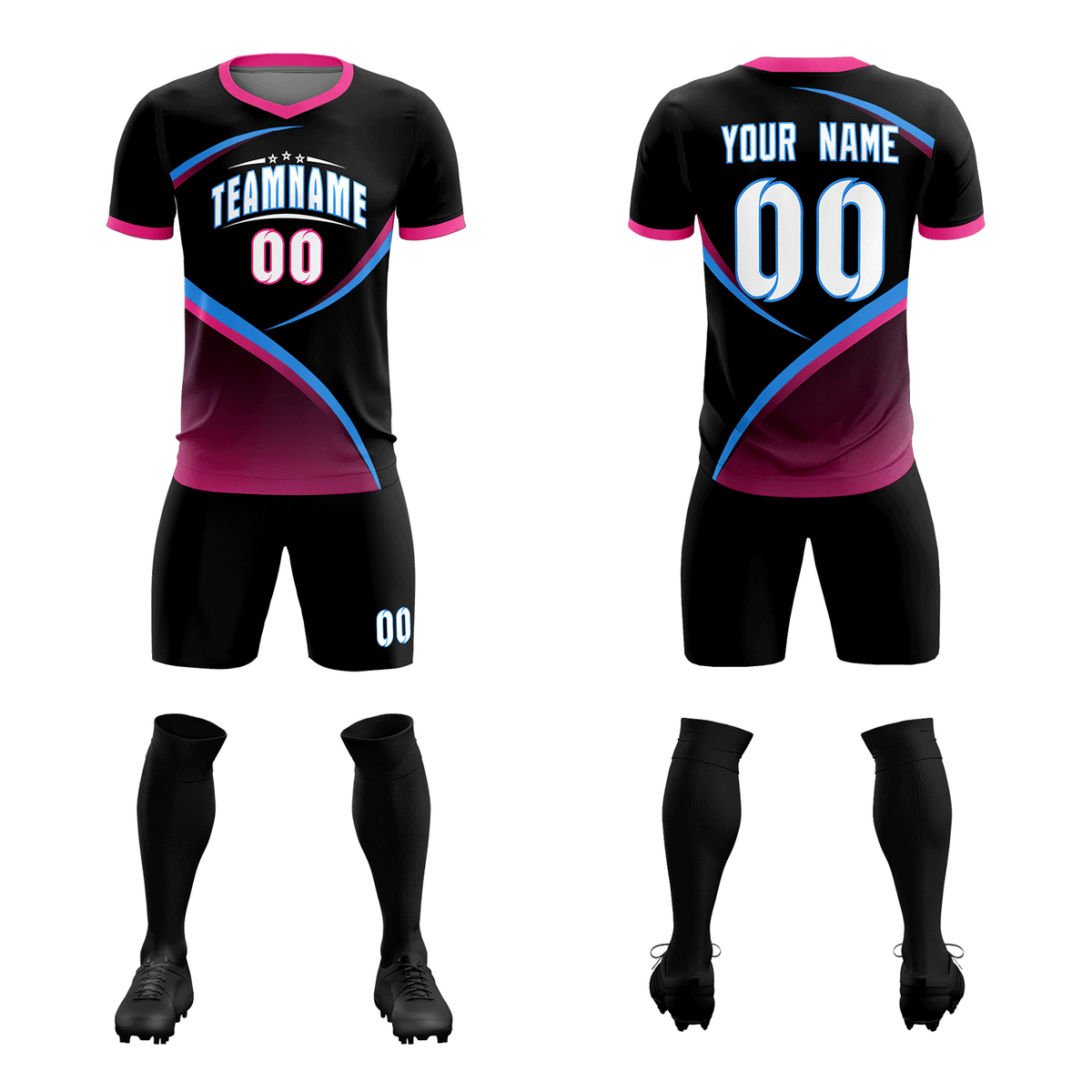 Custom Black Pink Color Block Training Uniform For Men Soccer Sets Jersey