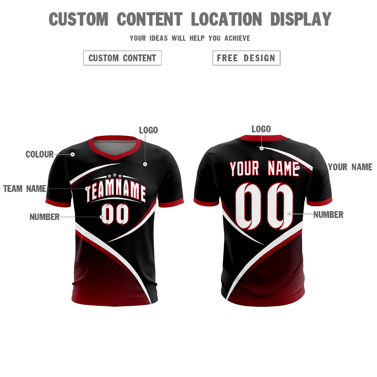 Custom Black Red Color Block Training Uniform For Men Soccer Sets Jersey