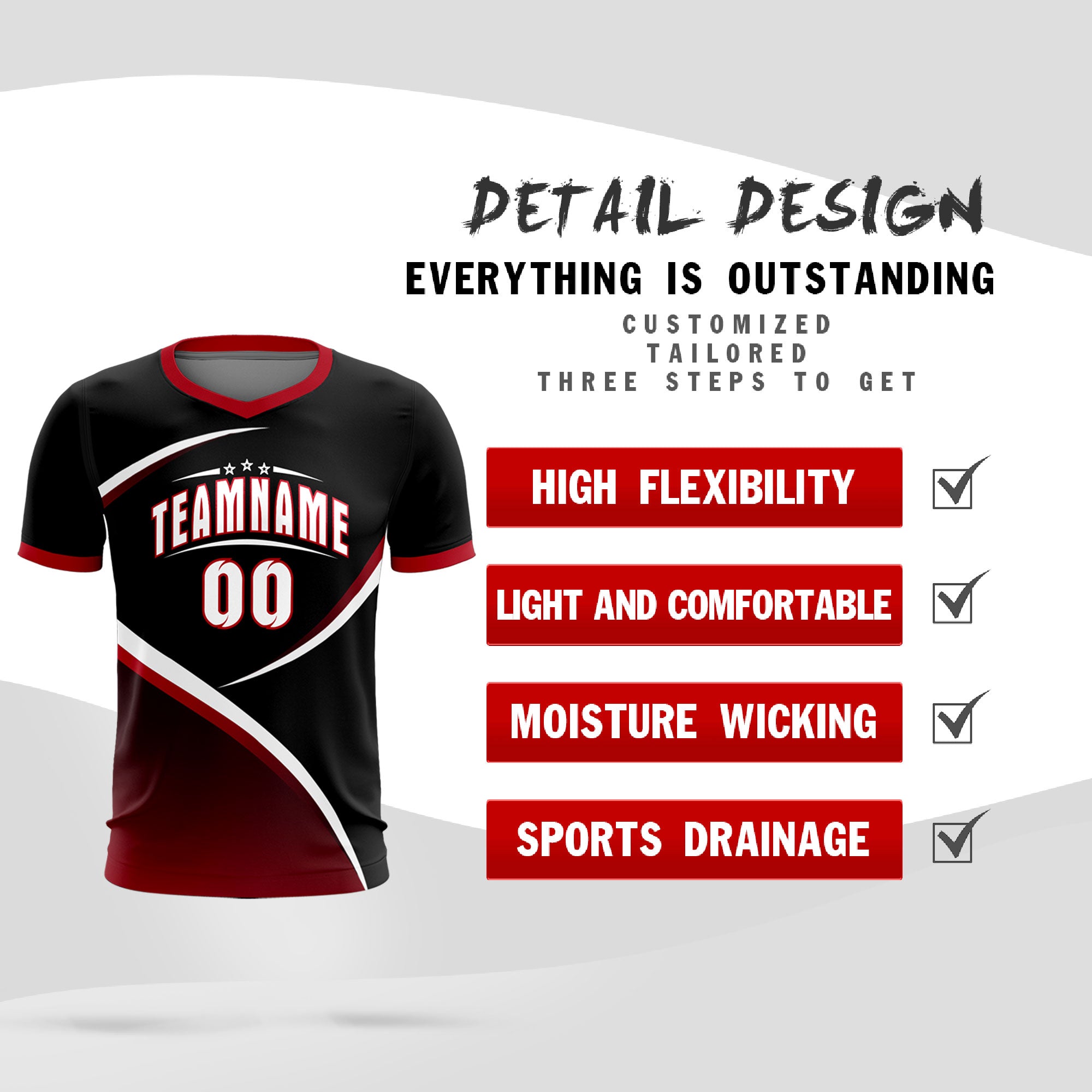 Custom Black Red Color Block Training Uniform For Men Soccer Sets Jersey