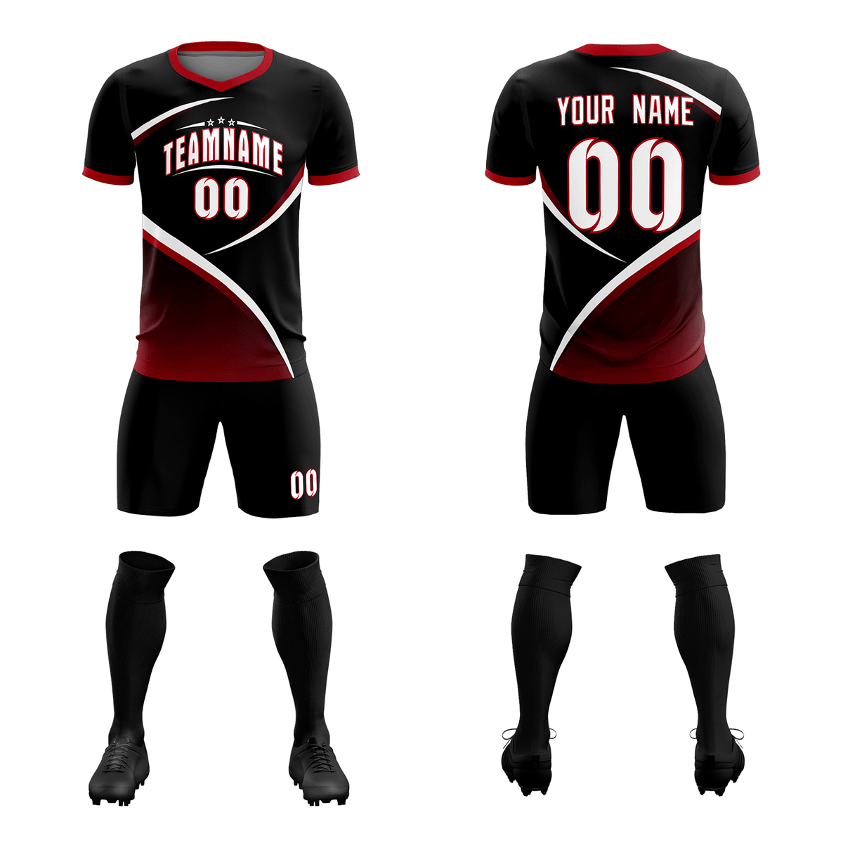 Custom Black Red Color Block Training Uniform For Men Soccer Sets Jersey