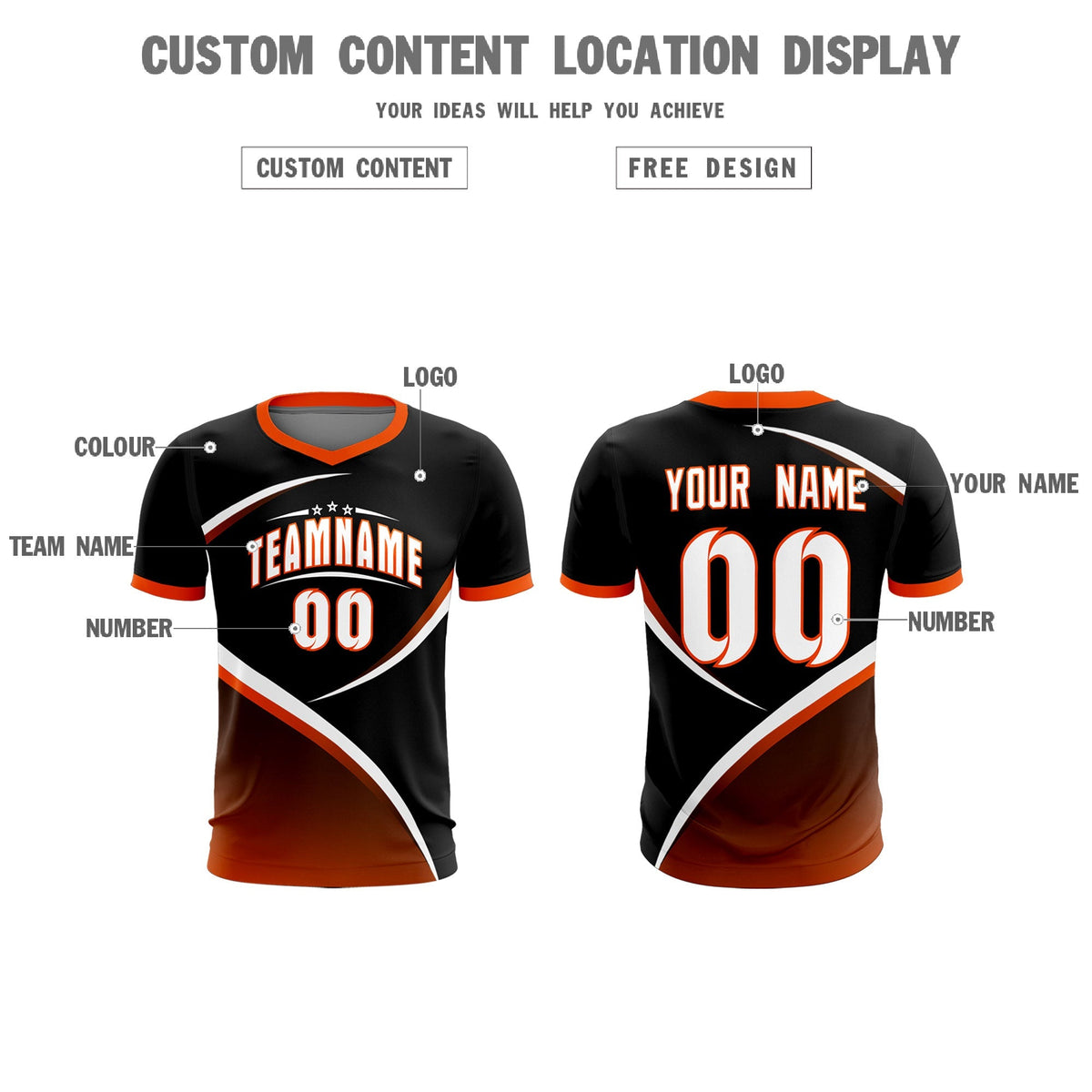 Custom Black Orange Color Block Training Uniform For Men Soccer Sets Jersey