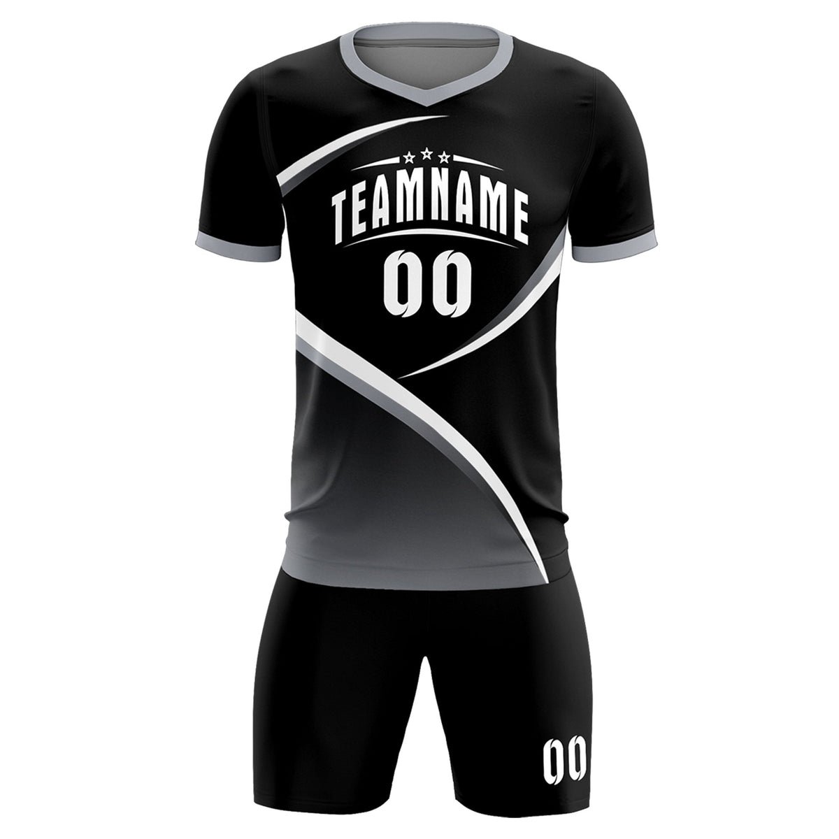 Custom Black Gray Color Block Training Uniform For Men Soccer Sets Jersey