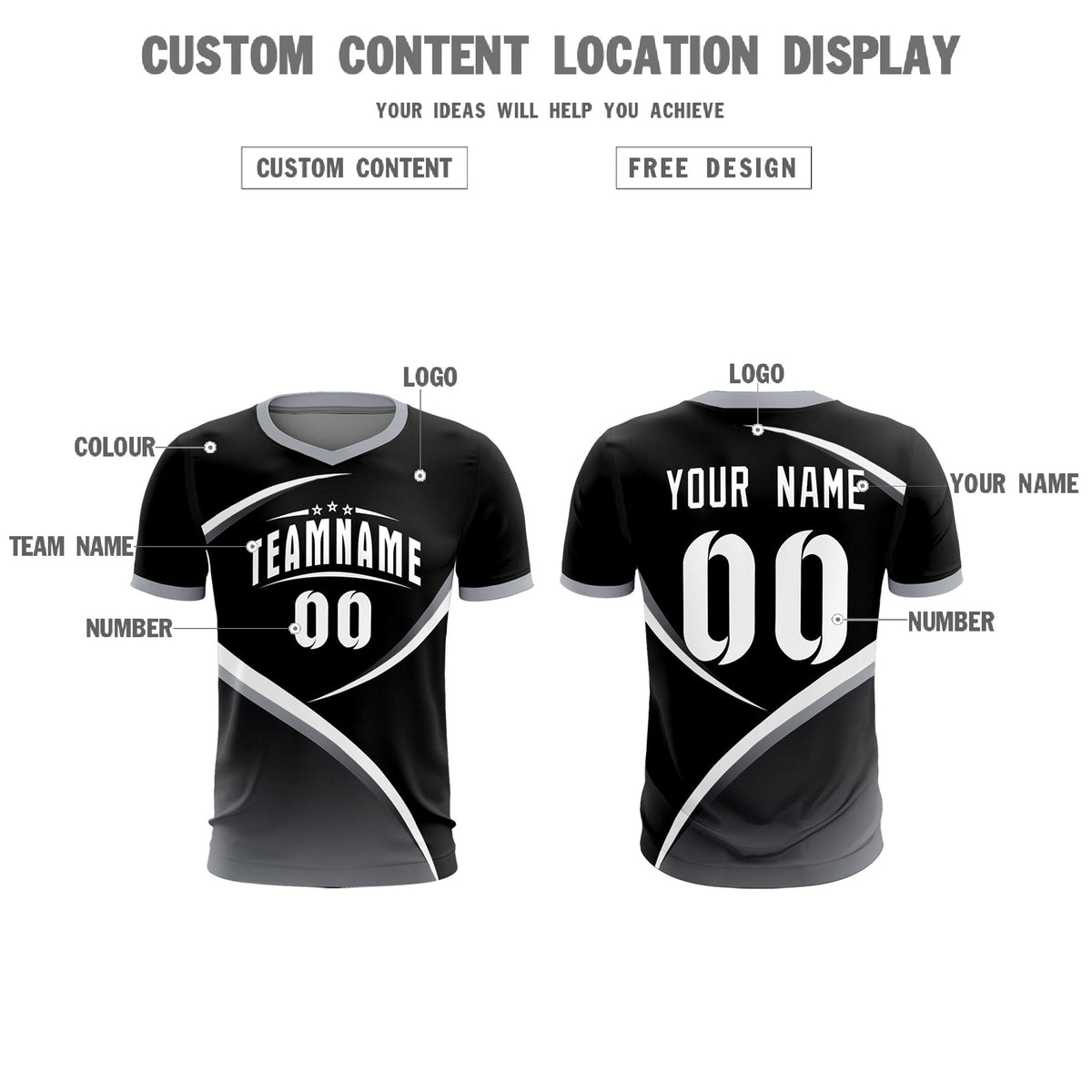 Custom Black Gray Color Block Training Uniform For Men Soccer Sets Jersey